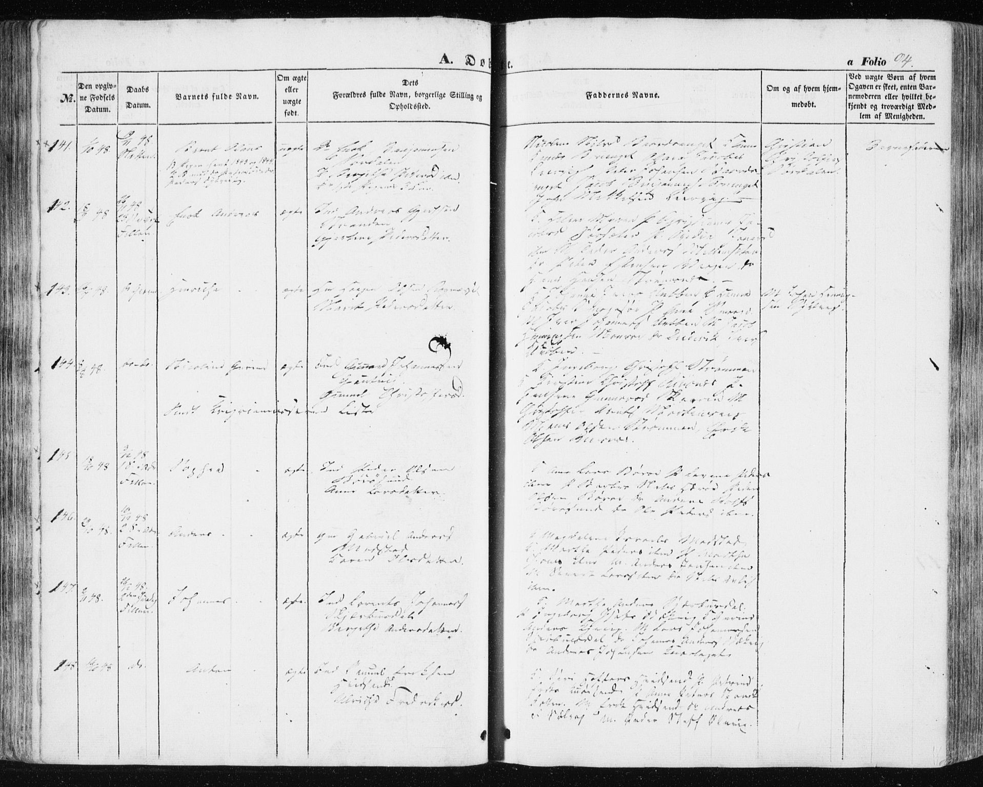 Ministerialprotokoller, klokkerbøker og fødselsregistre - Sør-Trøndelag, SAT/A-1456/634/L0529: Parish register (official) no. 634A05, 1843-1851, p. 94