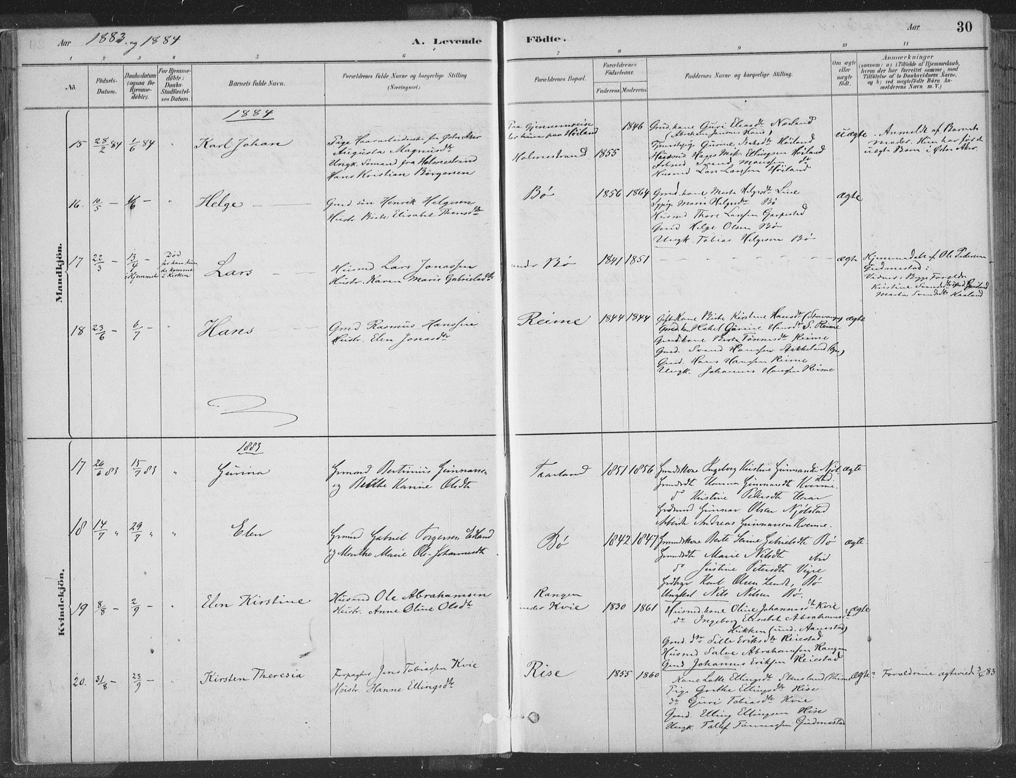 Hå sokneprestkontor, SAST/A-101801/001/30BA/L0010: Parish register (official) no. A 9, 1879-1896, p. 30