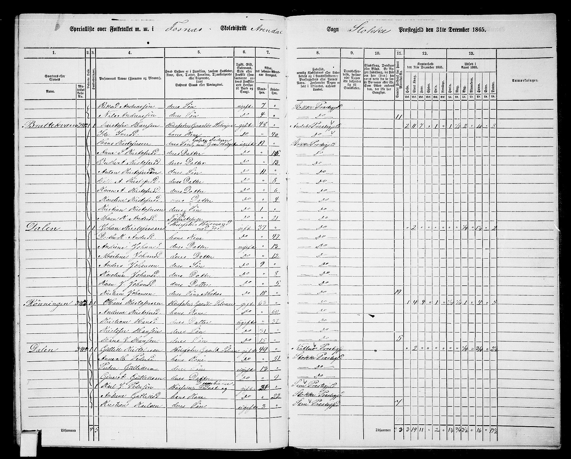 RA, 1865 census for Stokke, 1865, p. 193