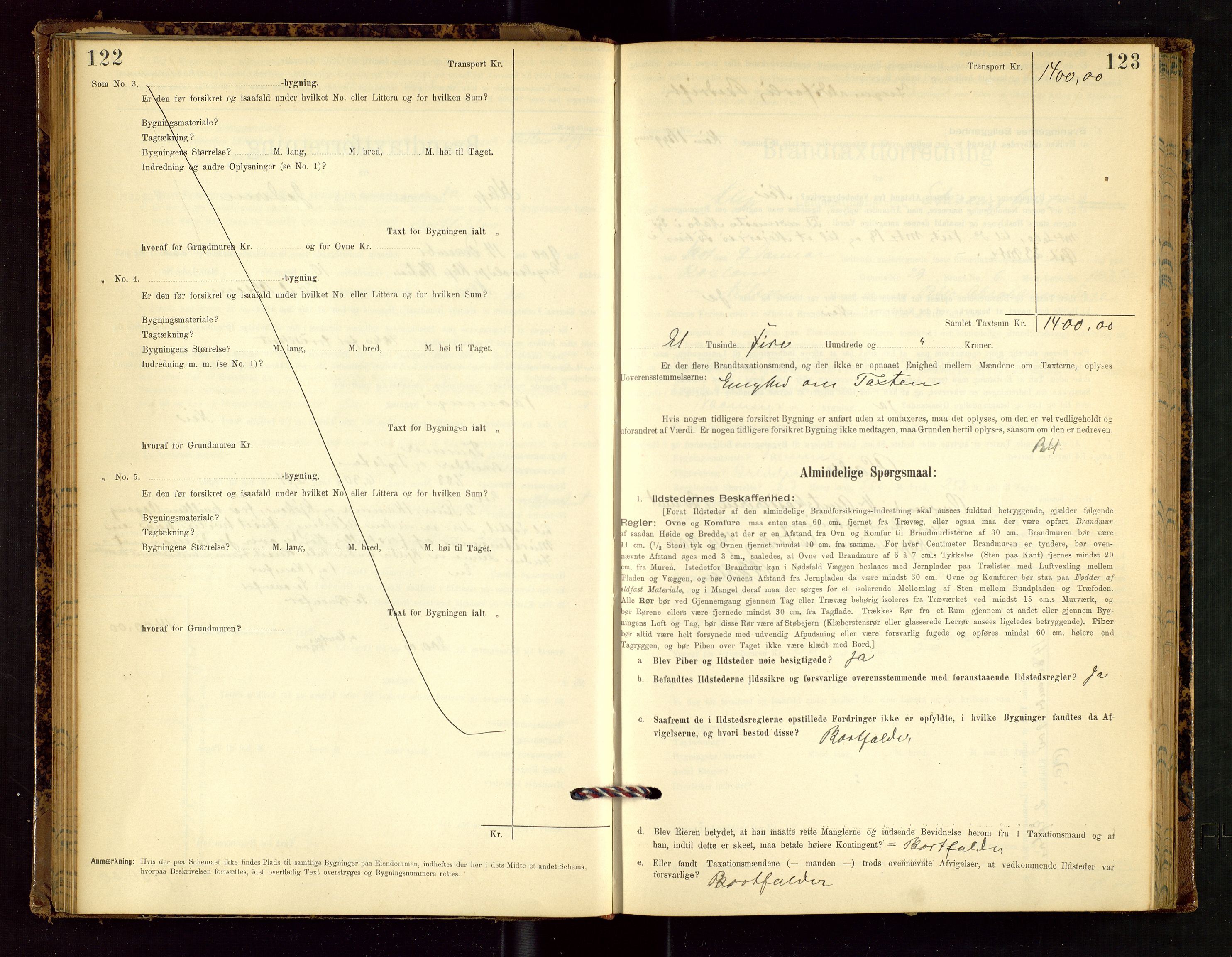 Klepp lensmannskontor, SAST/A-100163/Goc/L0002: "Brandtaxationsprotokol" m/register, 1898-1902, p. 122-123