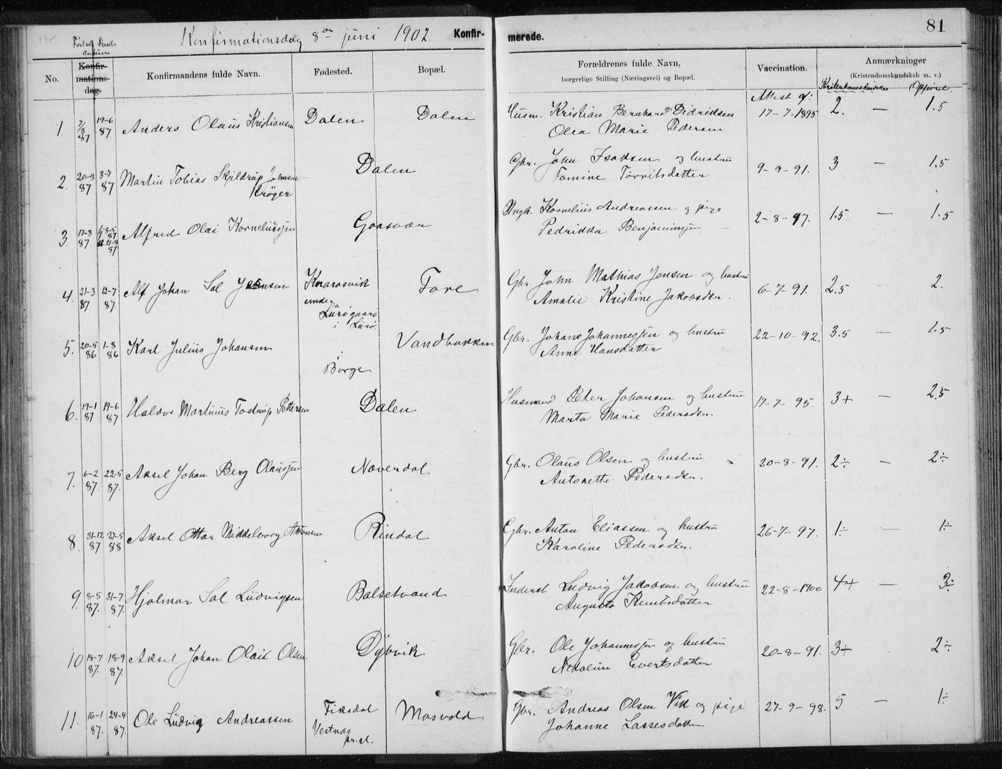 Ministerialprotokoller, klokkerbøker og fødselsregistre - Nordland, AV/SAT-A-1459/843/L0637: Parish register (copy) no. 843C06, 1884-1908, p. 81