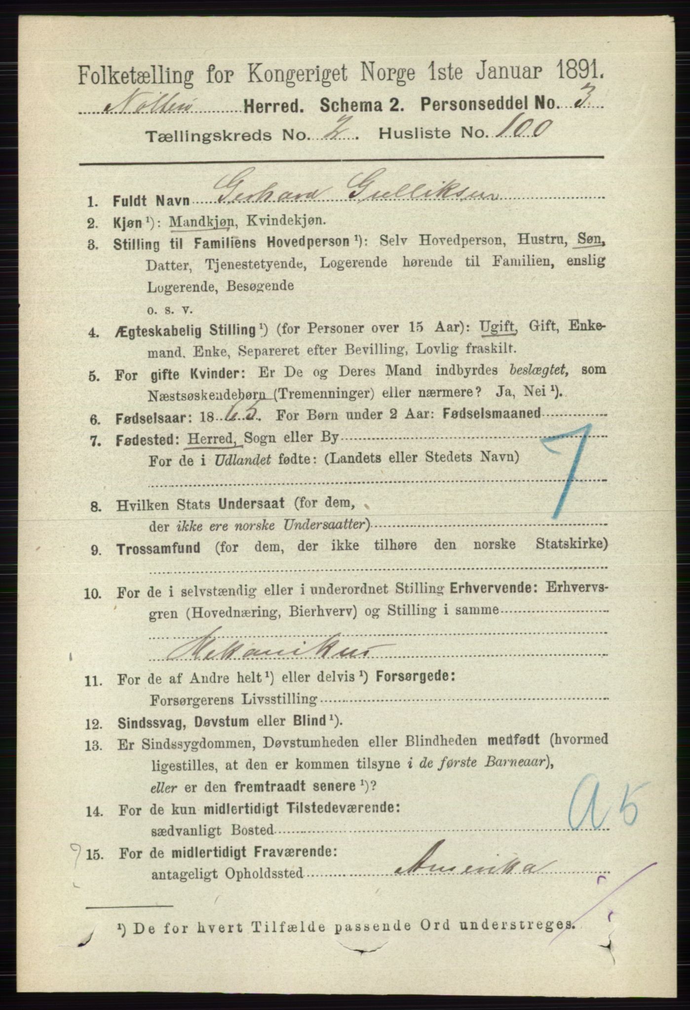 RA, 1891 census for 0722 Nøtterøy, 1891, p. 1469