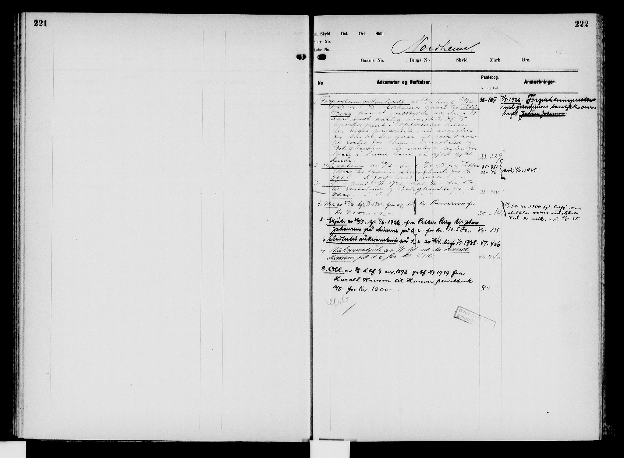 Nord-Hedmark sorenskriveri, SAH/TING-012/H/Ha/Had/Hade/L0008: Mortgage register no. 4.8, 1923-1940, p. 221-222
