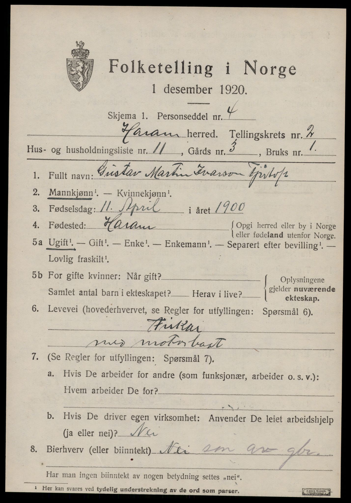 SAT, 1920 census for Haram, 1920, p. 1503