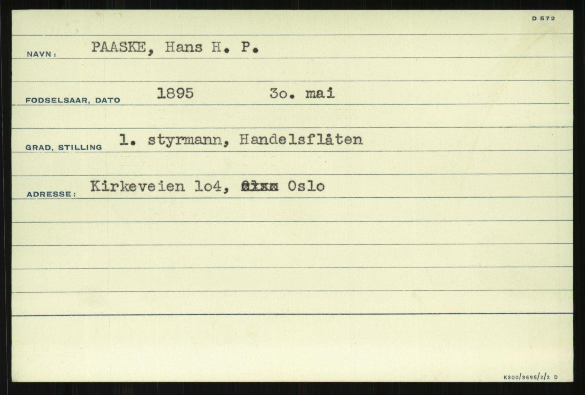 Direktoratet for sjømenn, RA/S-3545/G/Gi/L0008: Kartotek over krigsdekorasjoner tildelt nordmenn under krigen, 1940-1945, p. 993