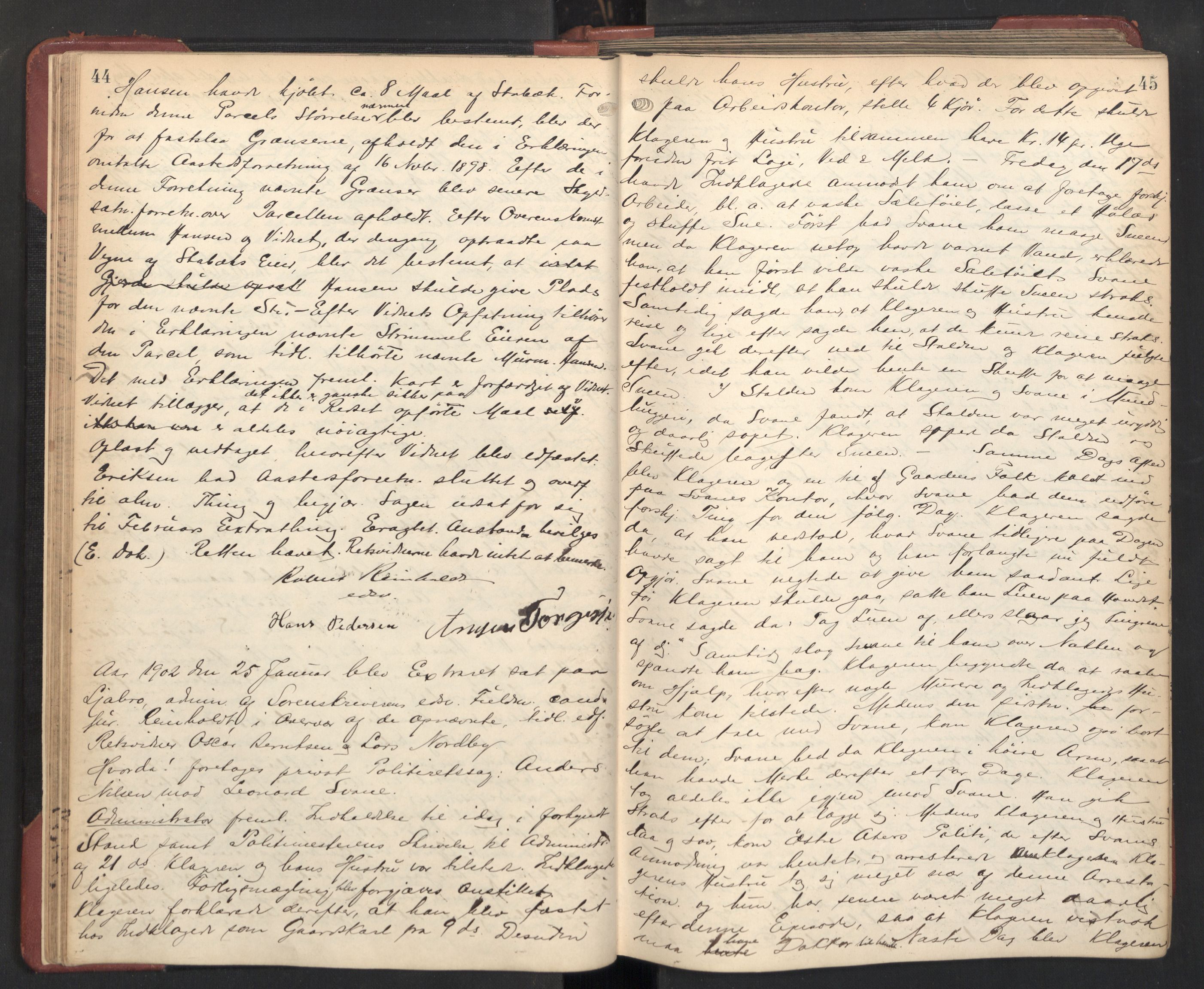 Aker sorenskriveri, AV/SAO-A-10895/F/Fc/Fcb/L0070: Ekstrarettsprotokoll, 1901-1906, p. 44-45