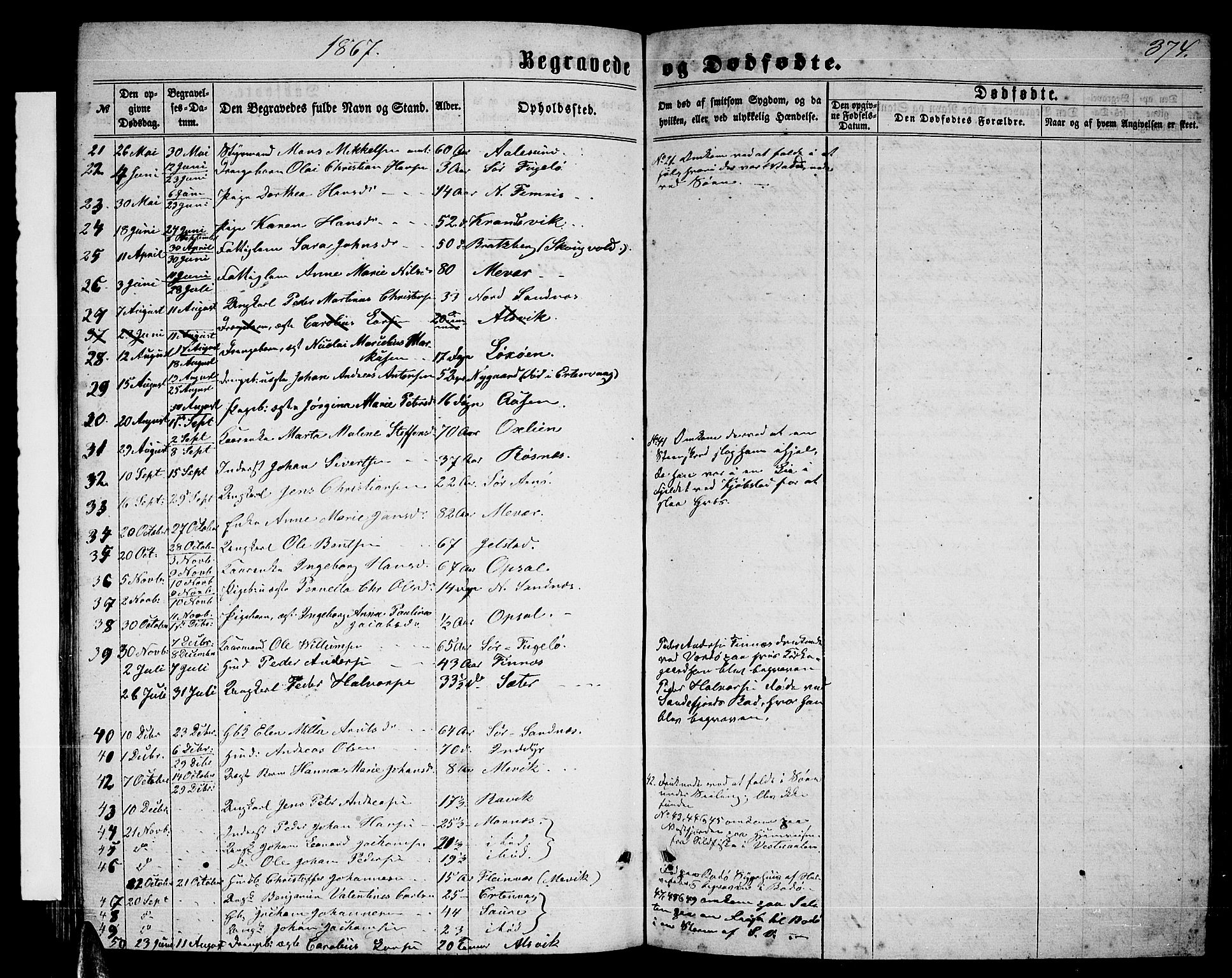 Ministerialprotokoller, klokkerbøker og fødselsregistre - Nordland, AV/SAT-A-1459/805/L0107: Parish register (copy) no. 805C03, 1862-1885, p. 374