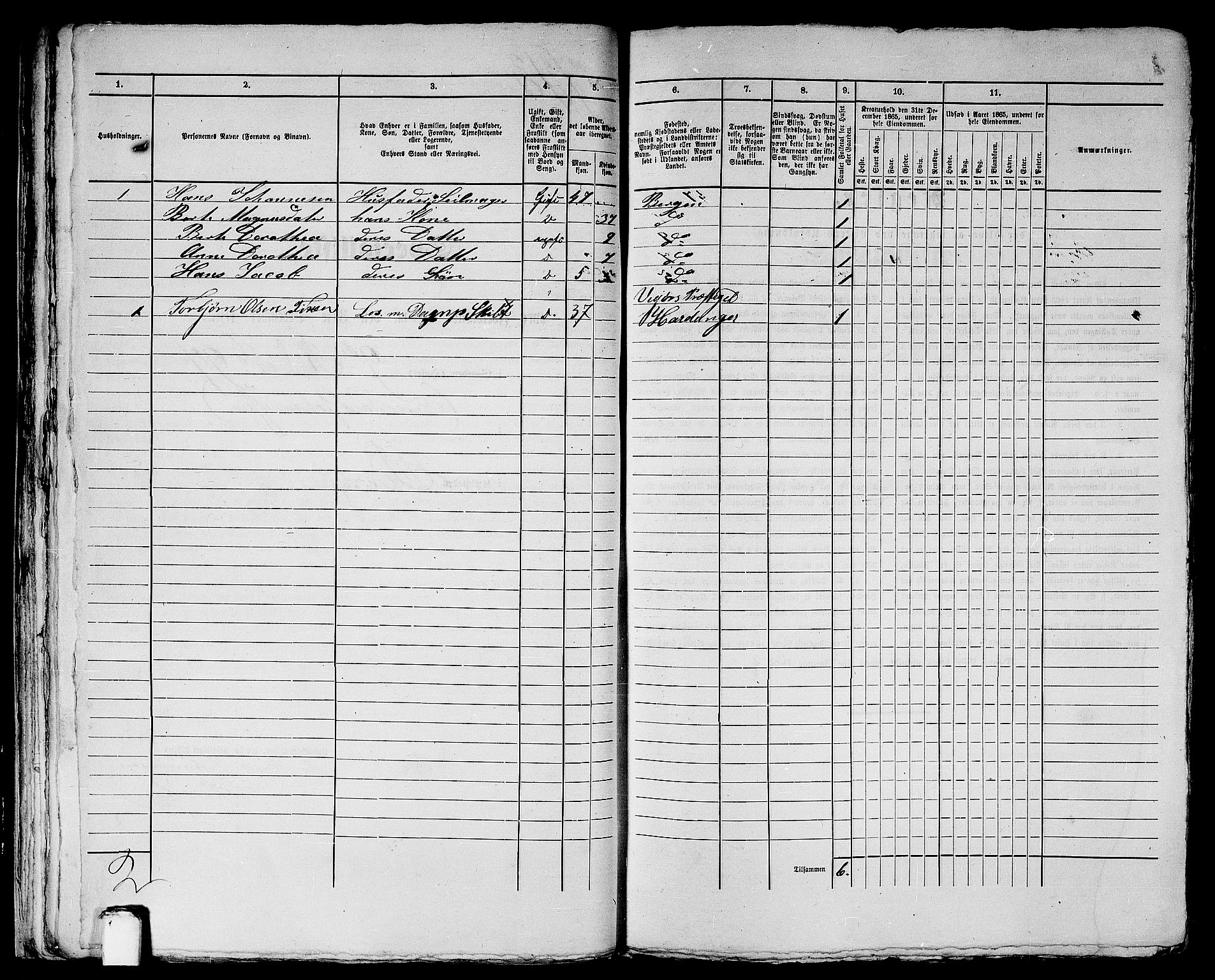 RA, 1865 census for Bergen, 1865, p. 1608