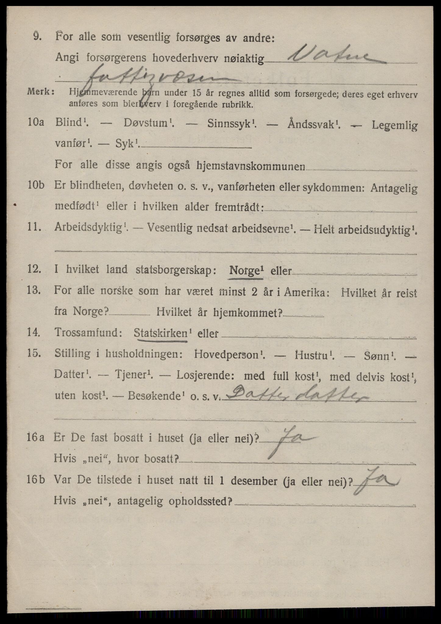 SAT, 1920 census for Vatne, 1920, p. 3123