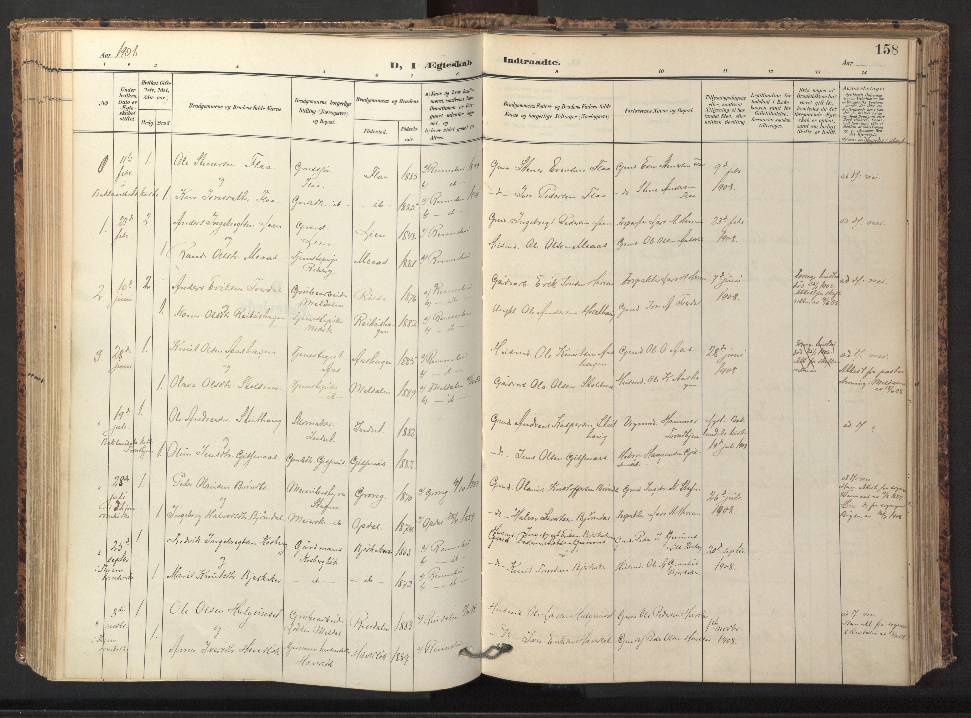 Ministerialprotokoller, klokkerbøker og fødselsregistre - Sør-Trøndelag, SAT/A-1456/674/L0873: Parish register (official) no. 674A05, 1908-1923, p. 158