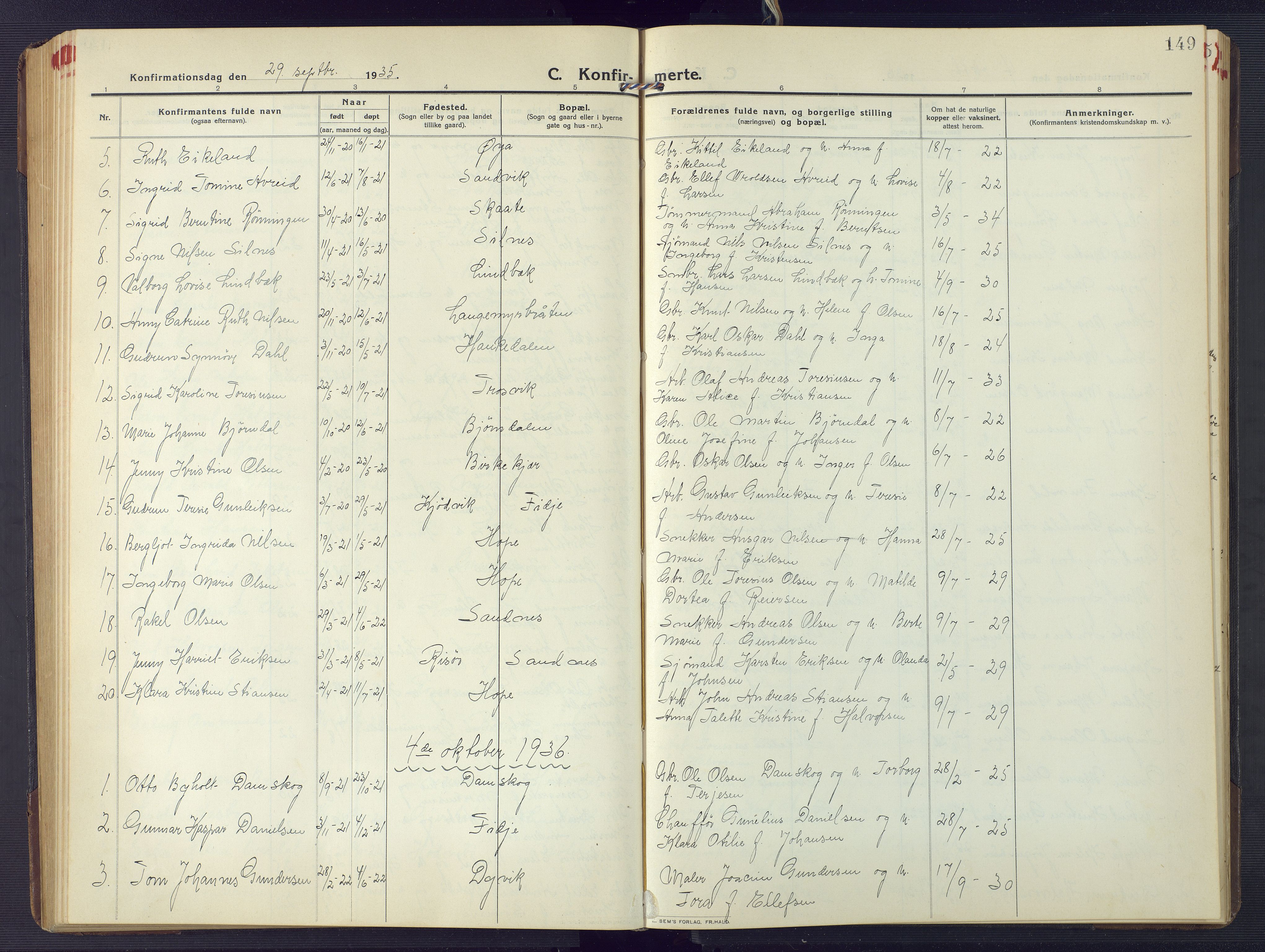 Søndeled sokneprestkontor, AV/SAK-1111-0038/F/Fb/L0006: Parish register (copy) no. B 7, 1912-1947, p. 149