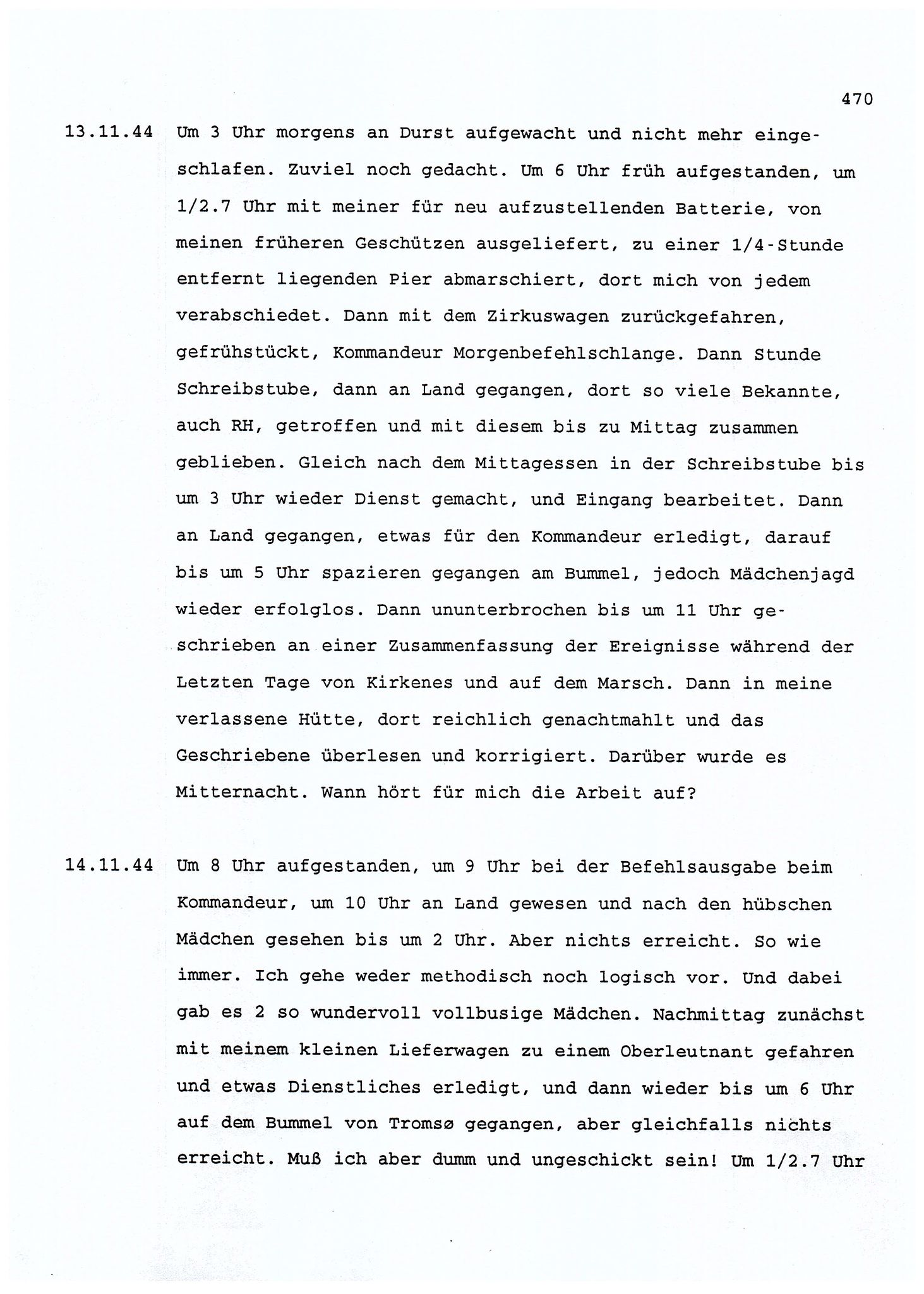 Dagbokopptegnelser av en tysk marineoffiser stasjonert i Norge , FMFB/A-1160/F/L0001: Dagbokopptegnelser av en tysk marineoffiser stasjonert i Norge, 1941-1944, p. 470