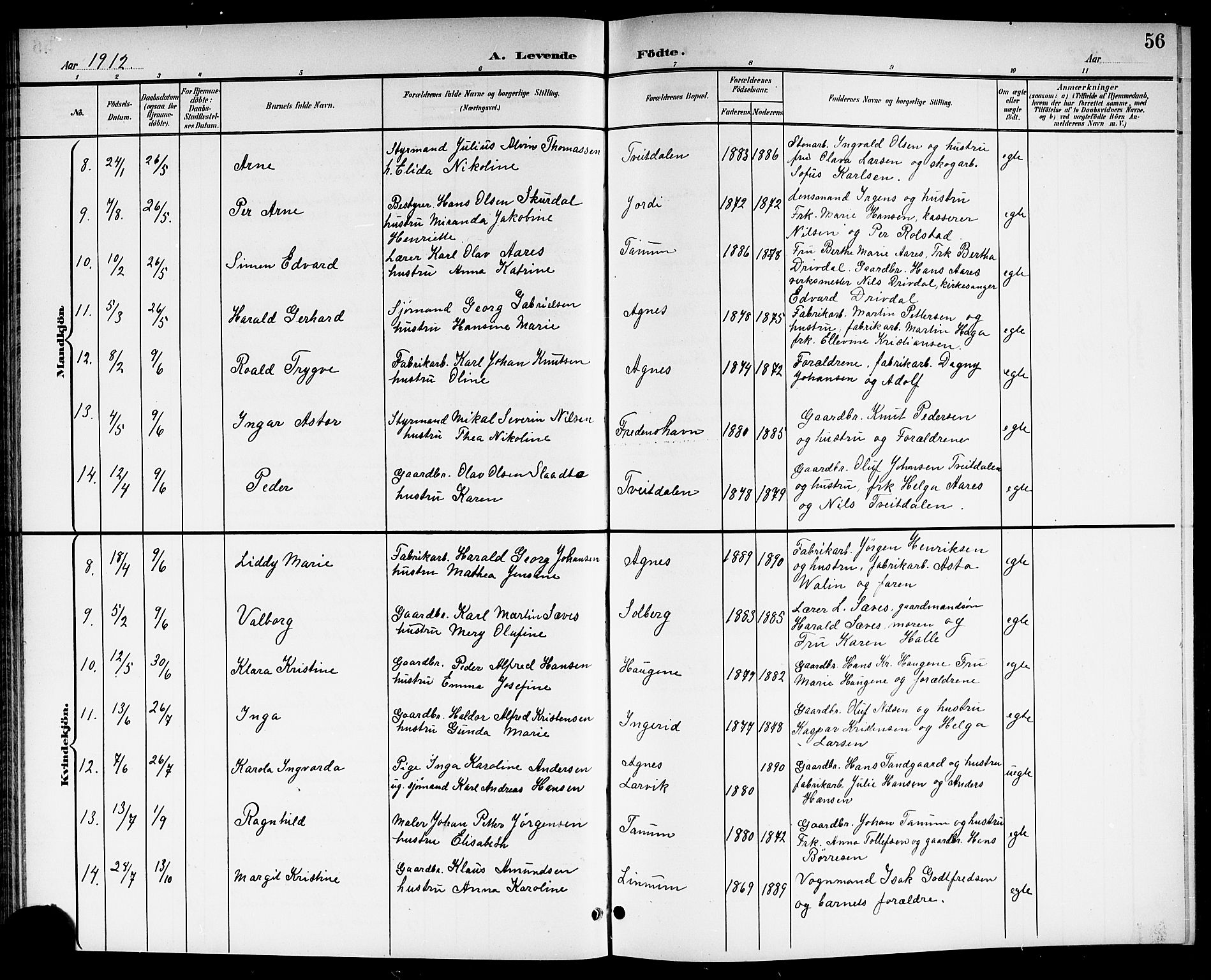 Brunlanes kirkebøker, SAKO/A-342/G/Ga/L0004: Parish register (copy) no. I 4, 1898-1921, p. 56