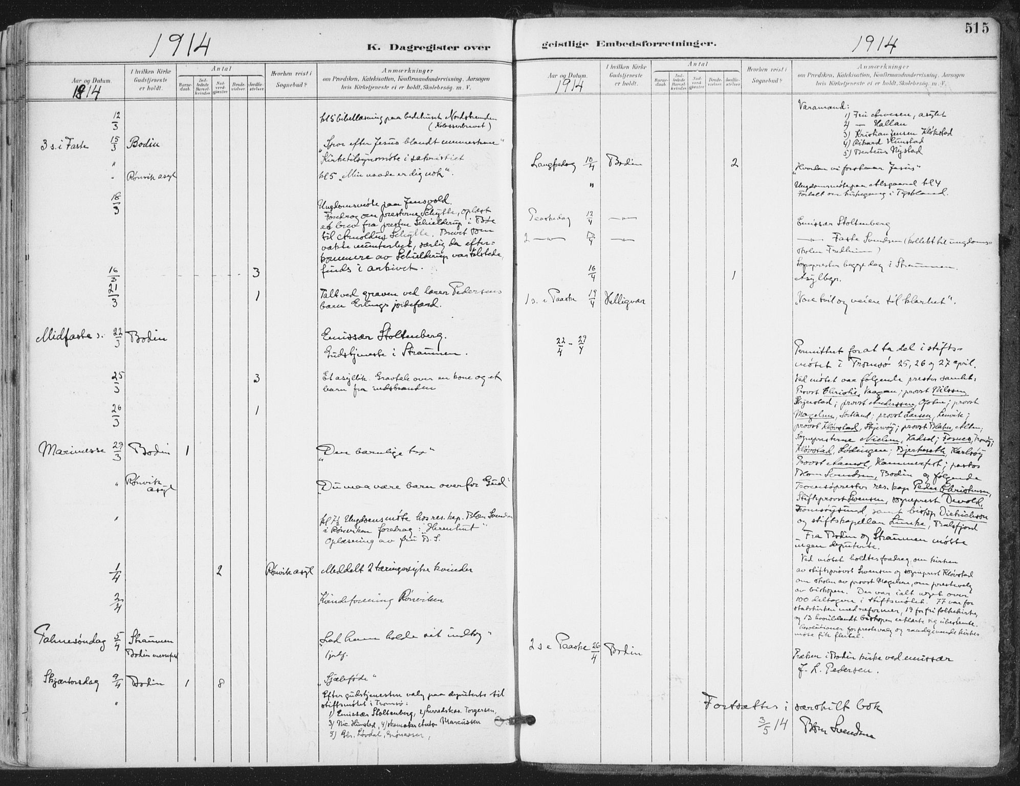 Ministerialprotokoller, klokkerbøker og fødselsregistre - Nordland, AV/SAT-A-1459/802/L0055: Parish register (official) no. 802A02, 1894-1915, p. 515