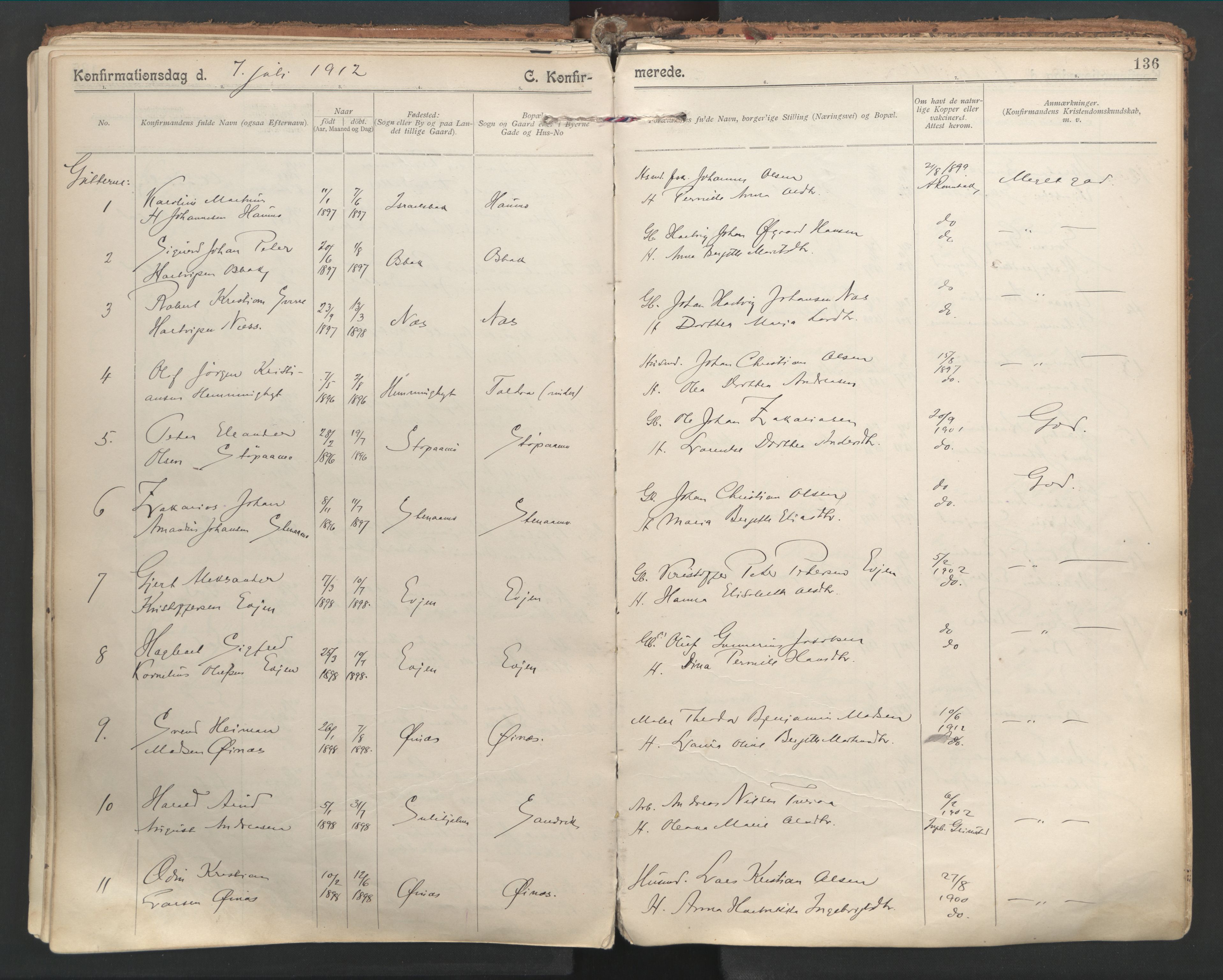 Ministerialprotokoller, klokkerbøker og fødselsregistre - Nordland, AV/SAT-A-1459/846/L0647: Parish register (official) no. 846A05, 1902-1915, p. 136