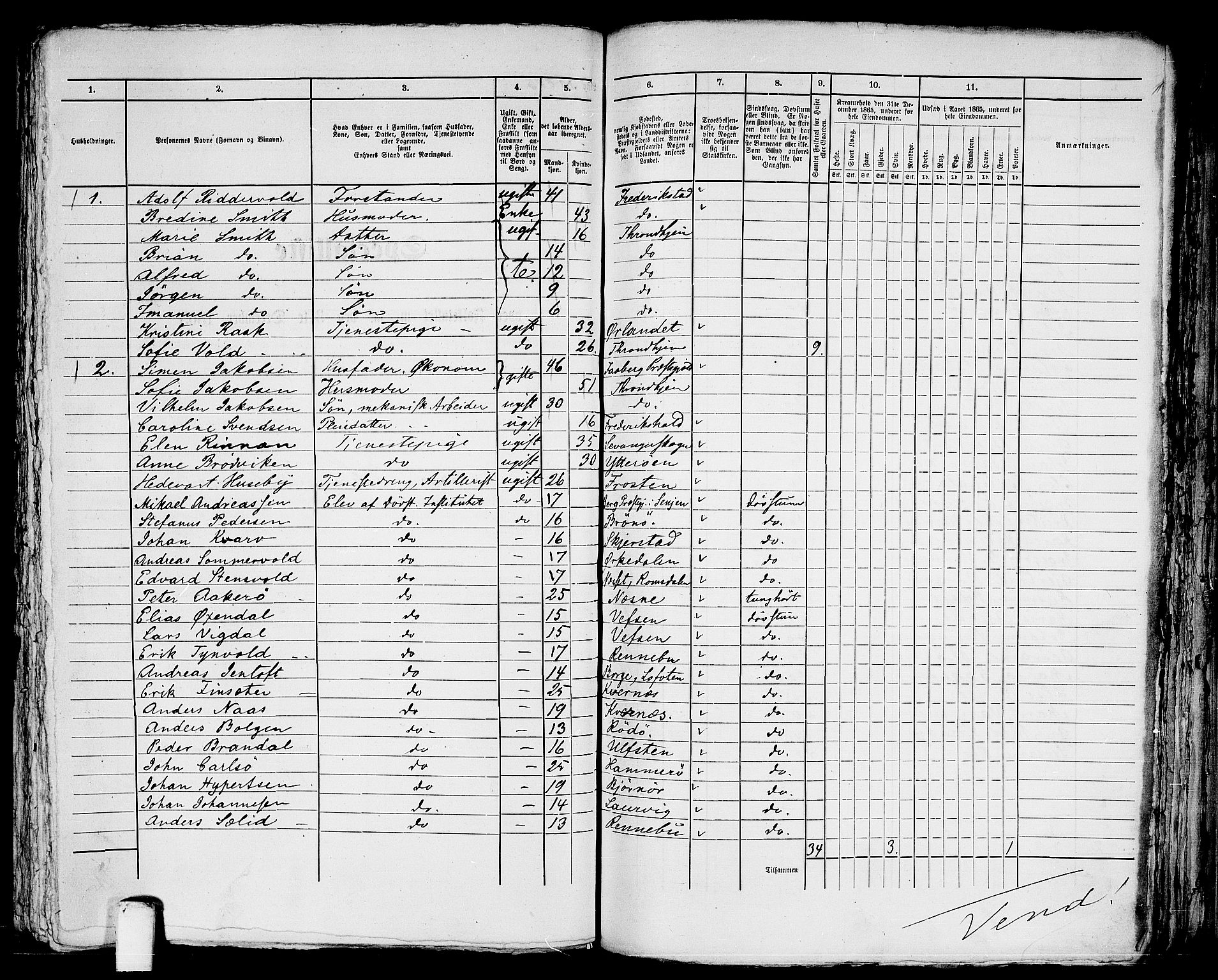 RA, 1865 census for Trondheim, 1865, p. 1905