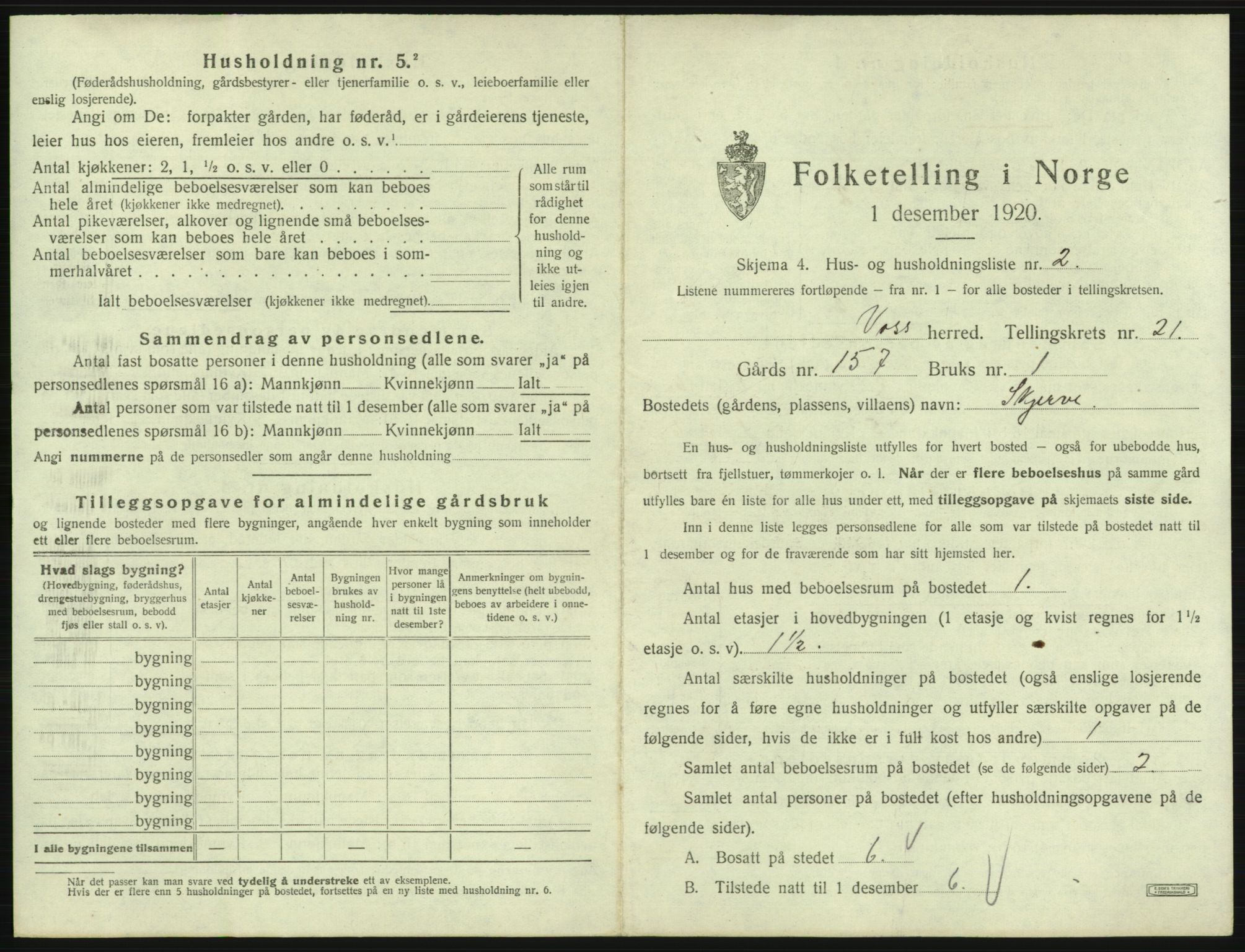 SAB, 1920 census for Voss, 1920, p. 1879