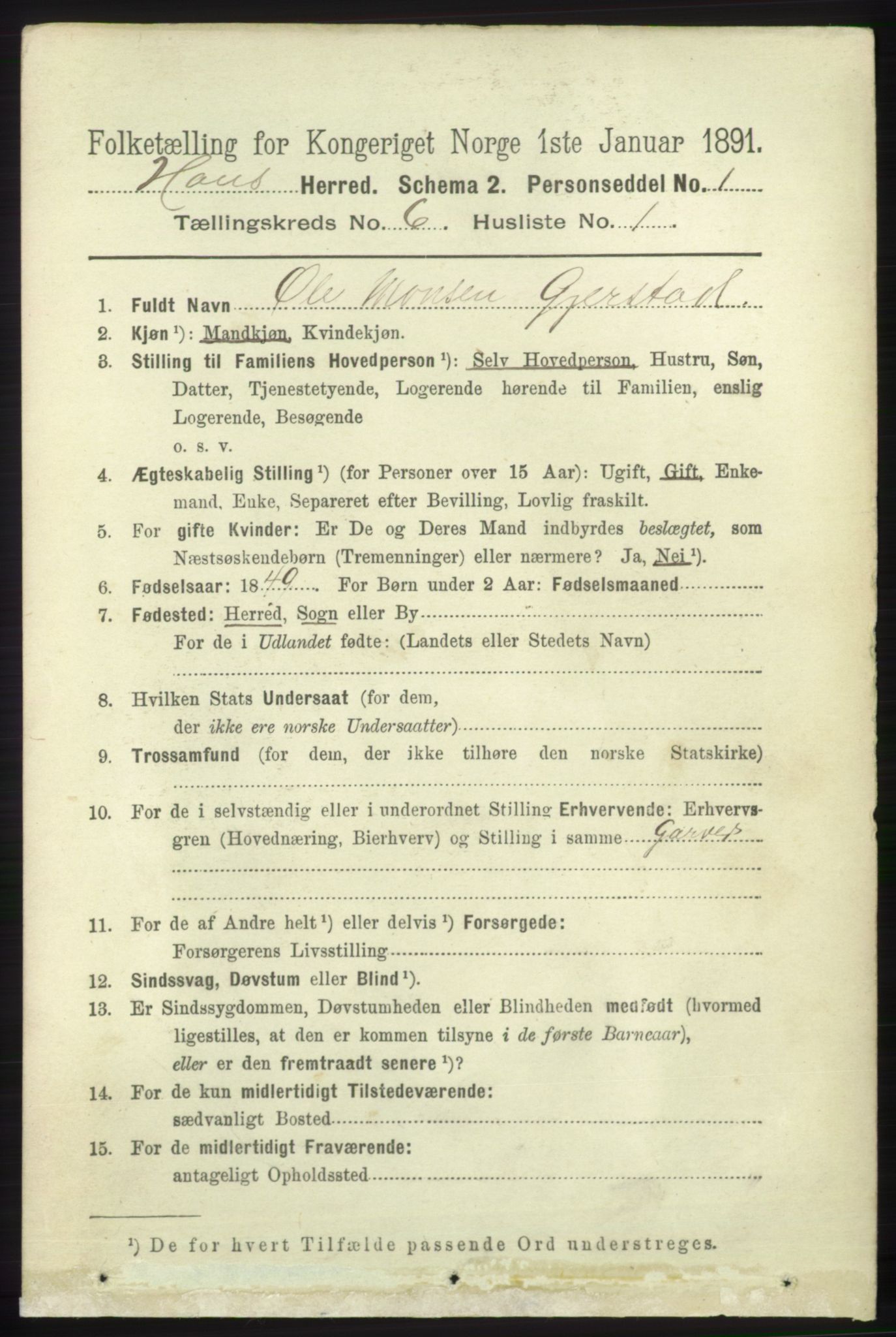 RA, 1891 census for 1250 Haus, 1891, p. 2312