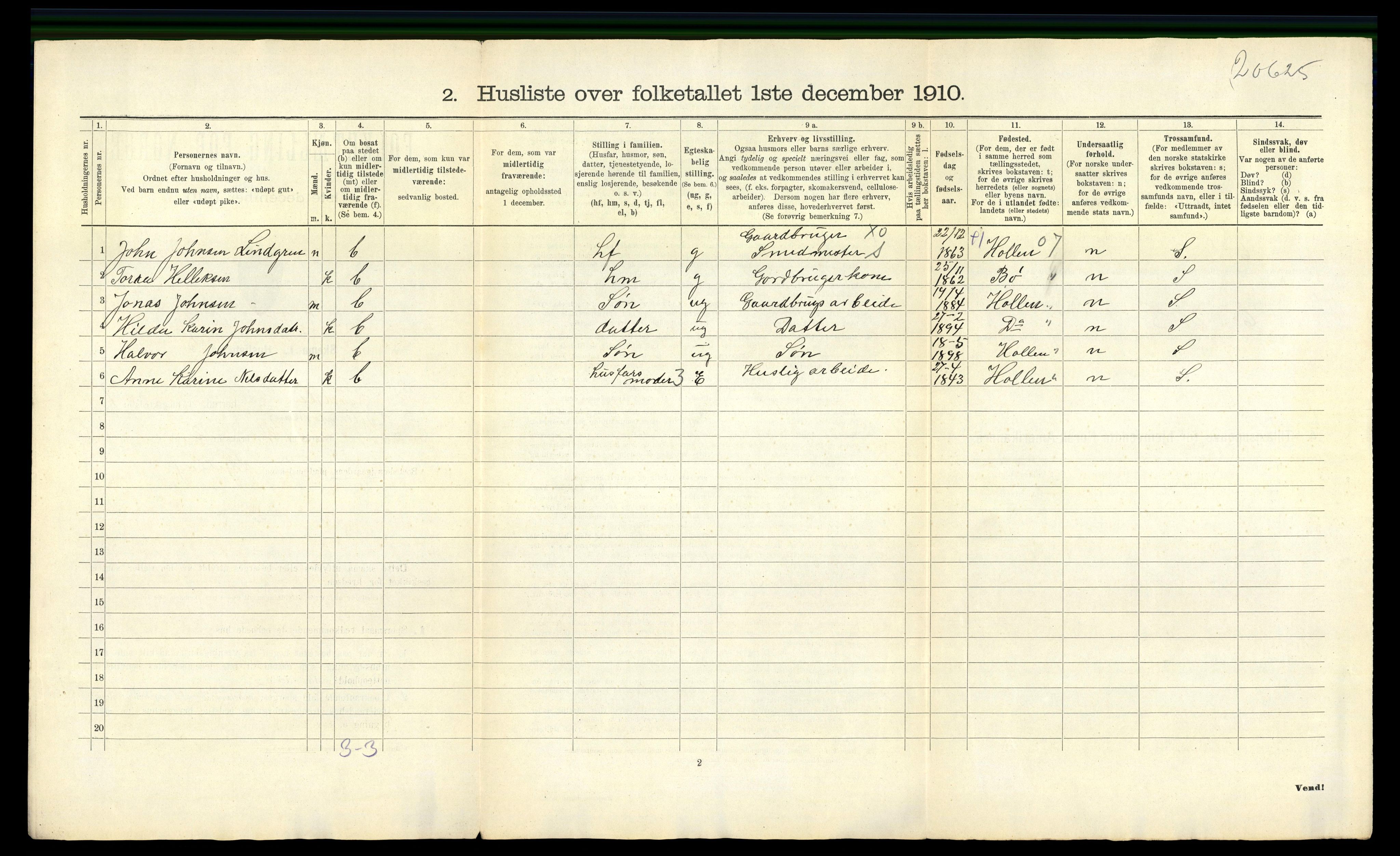 RA, 1910 census for Lunde, 1910, p. 31