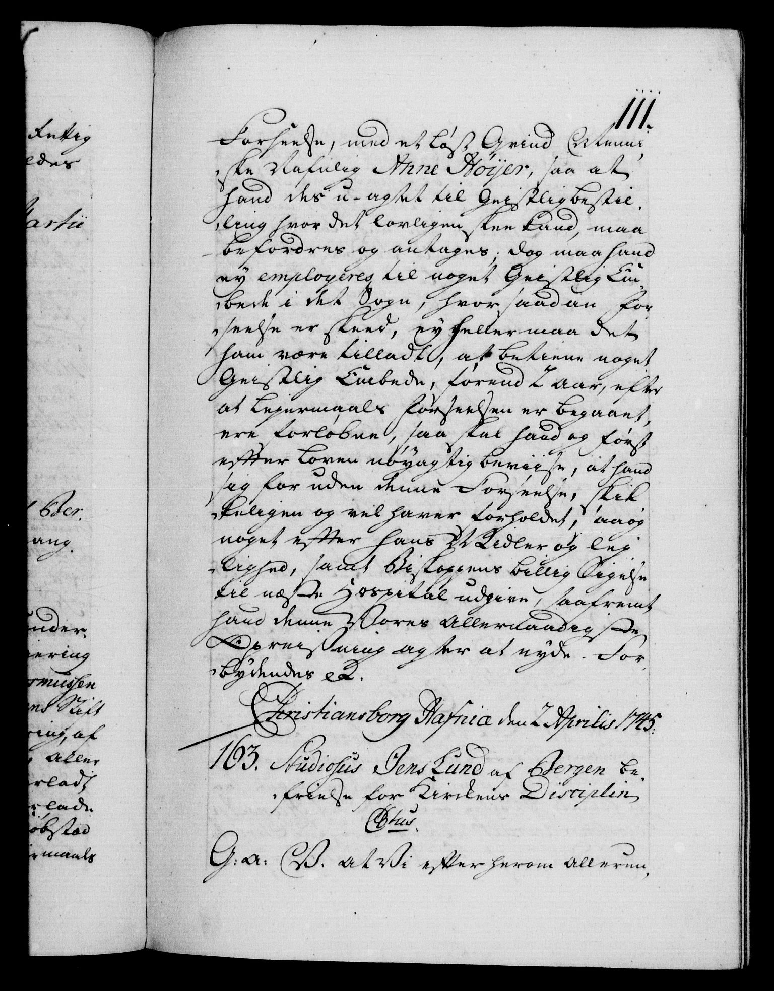 Danske Kanselli 1572-1799, RA/EA-3023/F/Fc/Fca/Fcaa/L0034: Norske registre, 1745-1746, p. 111a