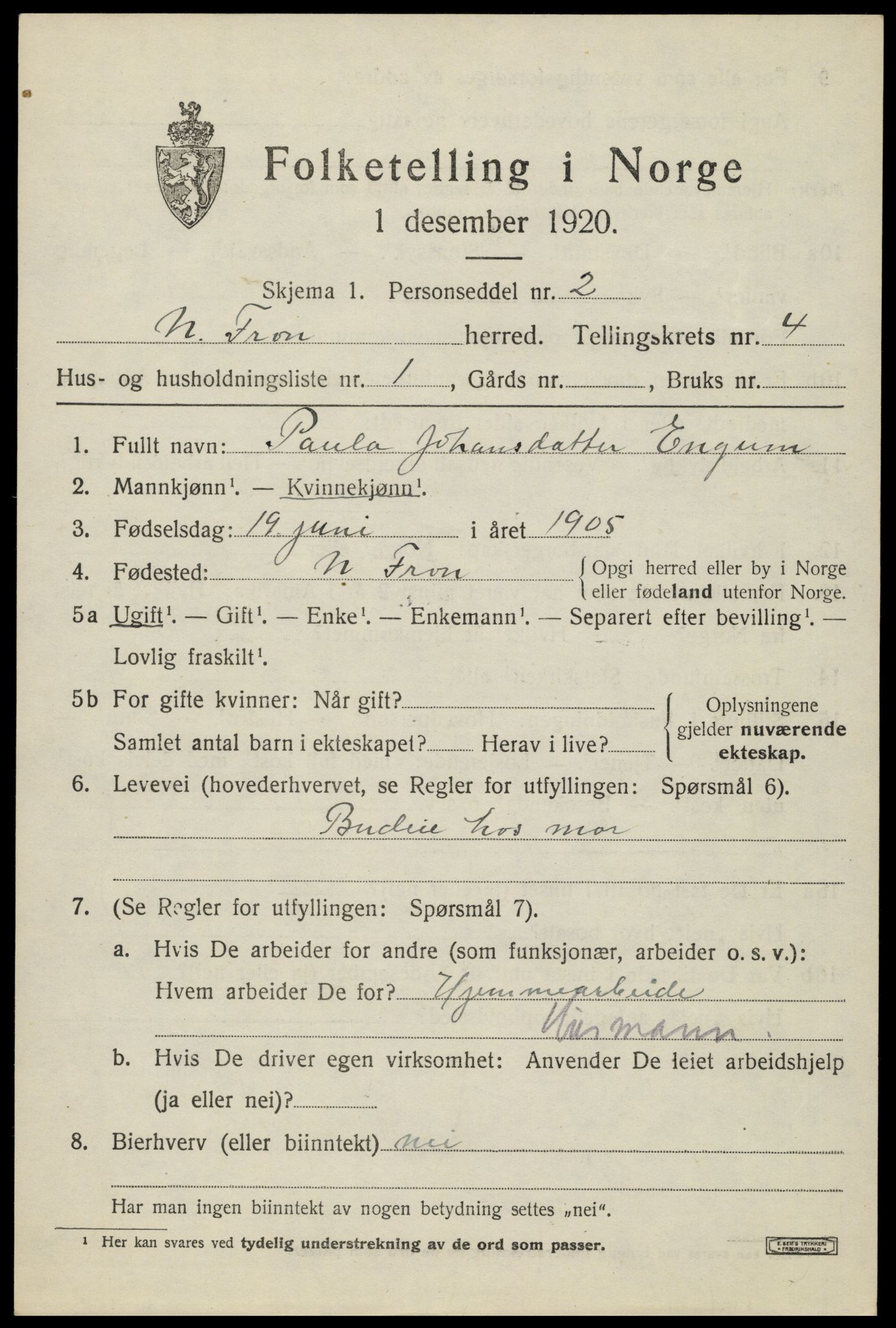 SAH, 1920 census for Nord-Fron, 1920, p. 4028