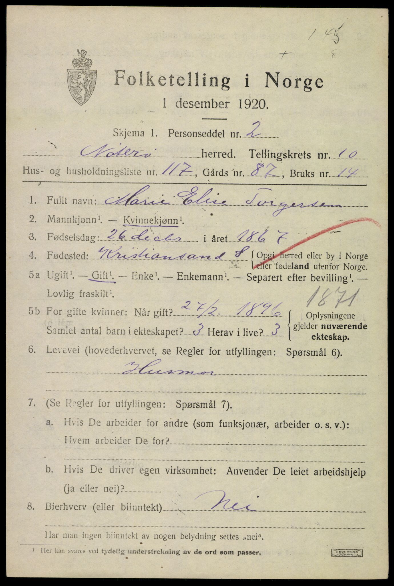 SAKO, 1920 census for Nøtterøy, 1920, p. 13559