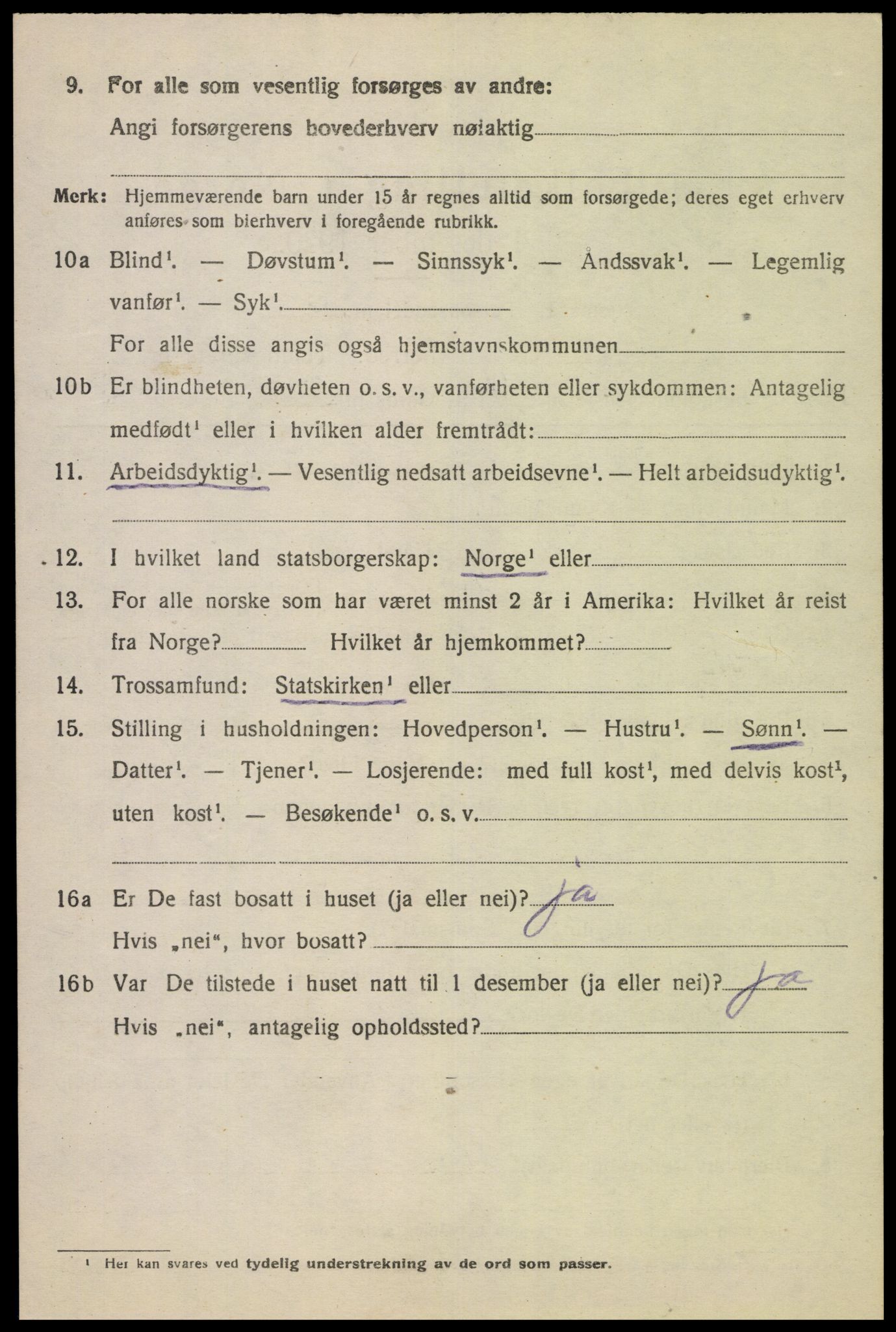 SAK, 1920 census for Fjotland, 1920, p. 1629