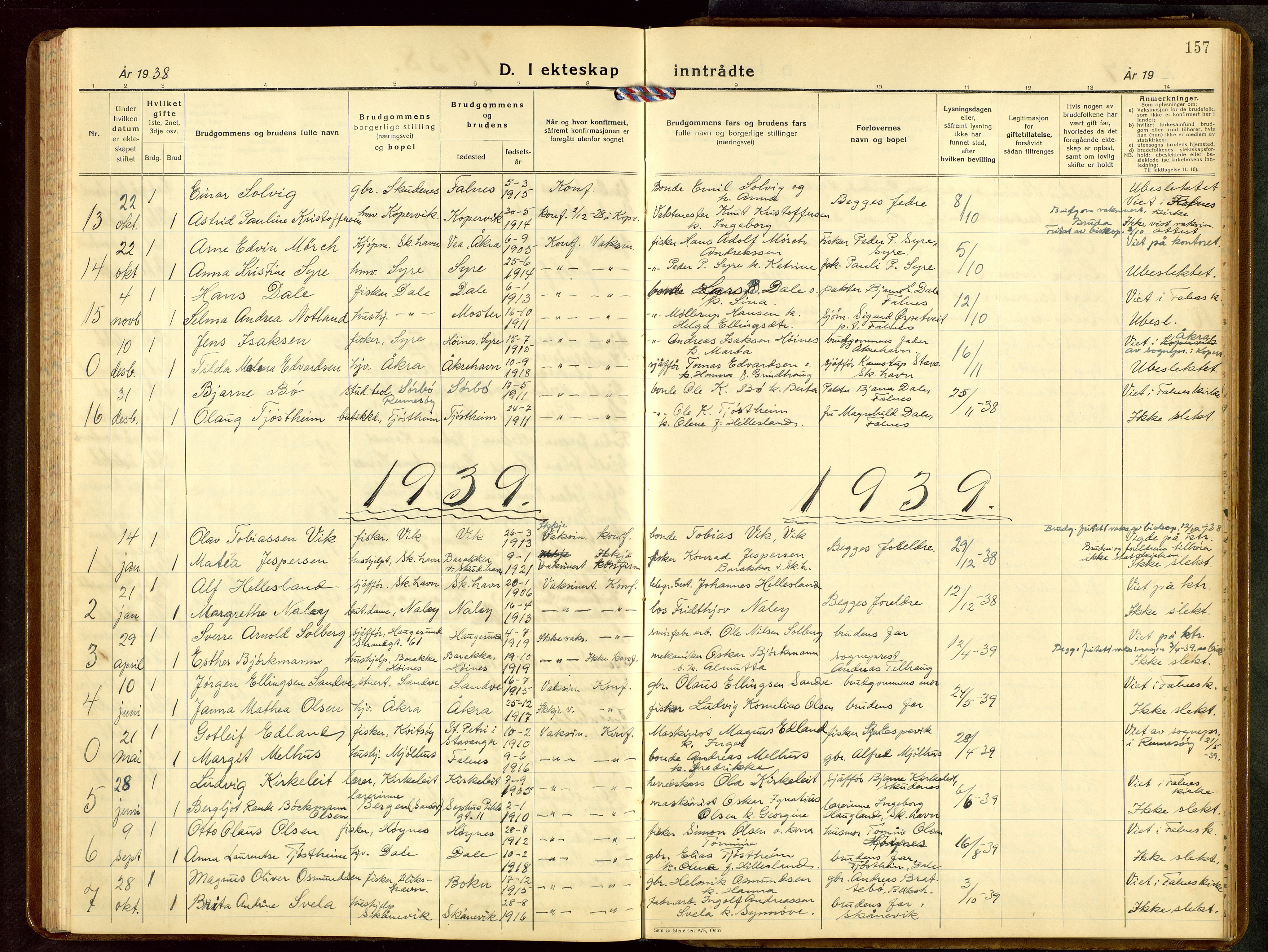 Skudenes sokneprestkontor, AV/SAST-A -101849/H/Ha/Hab/L0013: Parish register (copy) no. B 13, 1937-1954, p. 157