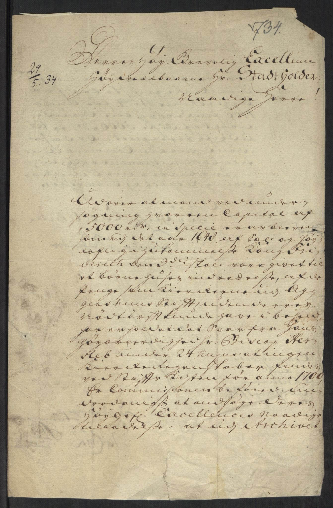 Stattholderembetet 1572-1771, AV/RA-EA-2870/Ef/L0107: Brev fra embetsmenn og andre, 1733-1734, p. 264