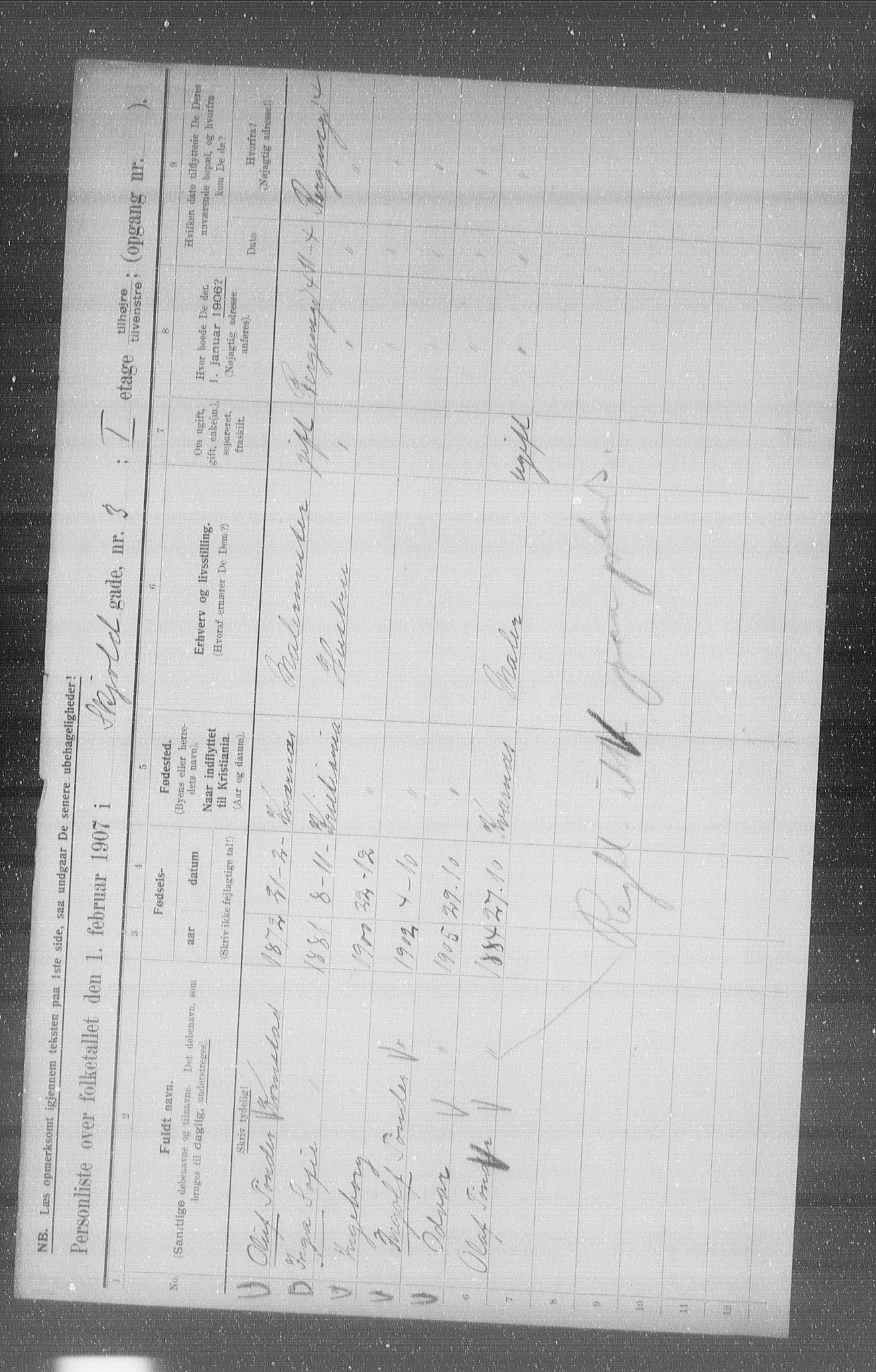 OBA, Municipal Census 1907 for Kristiania, 1907, p. 49109