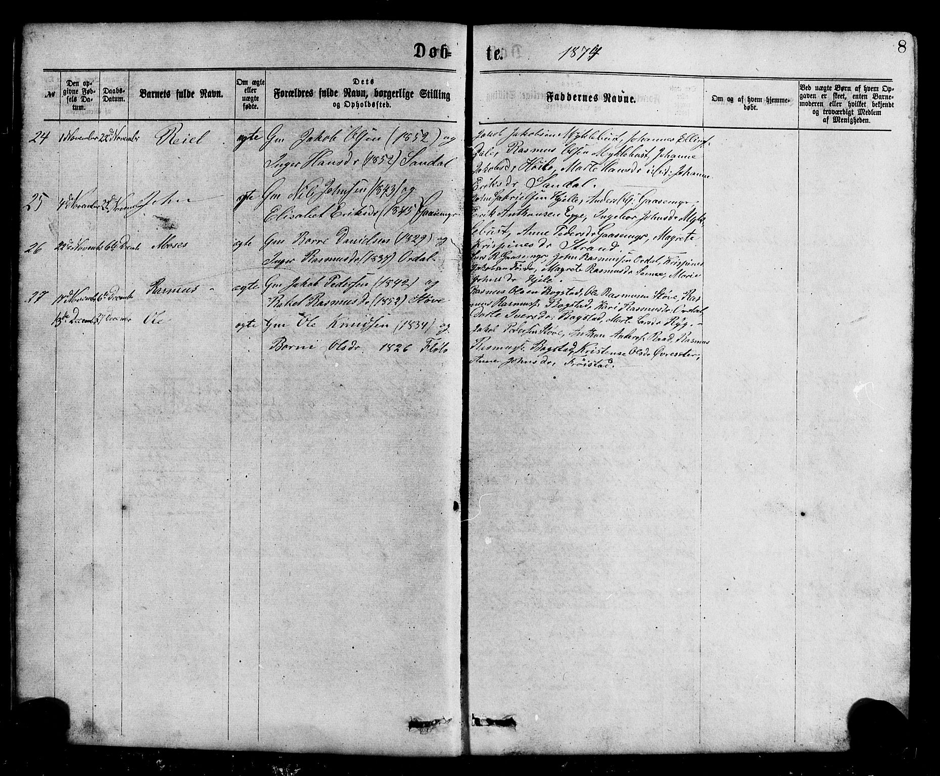Gloppen sokneprestembete, SAB/A-80101/H/Hab/Habc/L0001: Parish register (copy) no. C 1, 1872-1896, p. 8