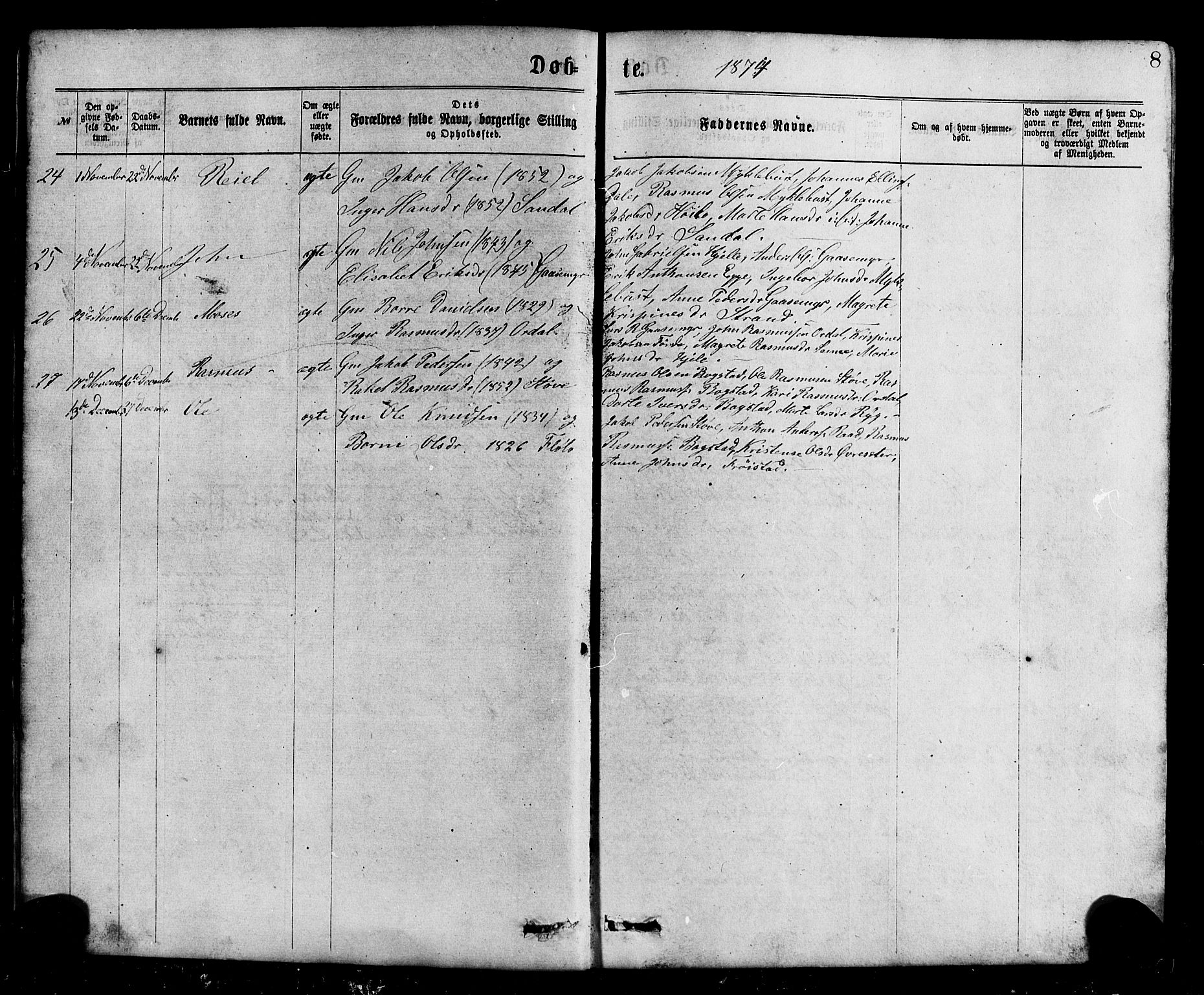 Gloppen sokneprestembete, AV/SAB-A-80101/H/Hab/Habc/L0001: Parish register (copy) no. C 1, 1872-1896, p. 8