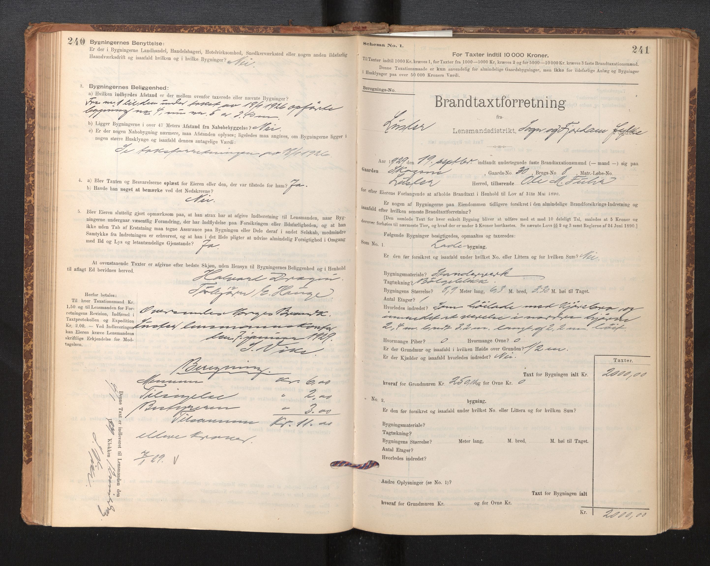 Lensmannen i Luster, SAB/A-29301/0012/L0007: Branntakstprotokoll, skjematakst, 1895-1935, p. 240-241