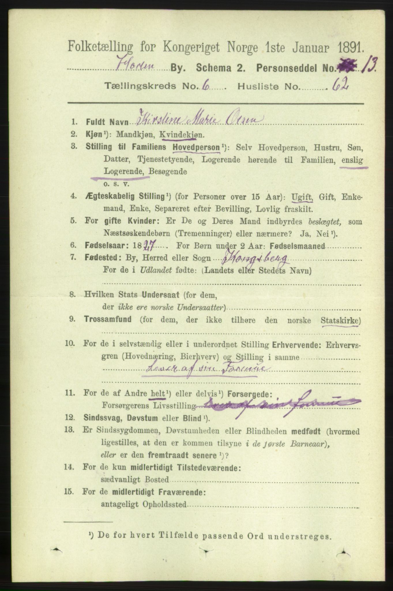 RA, 1891 census for 0703 Horten, 1891, p. 4309