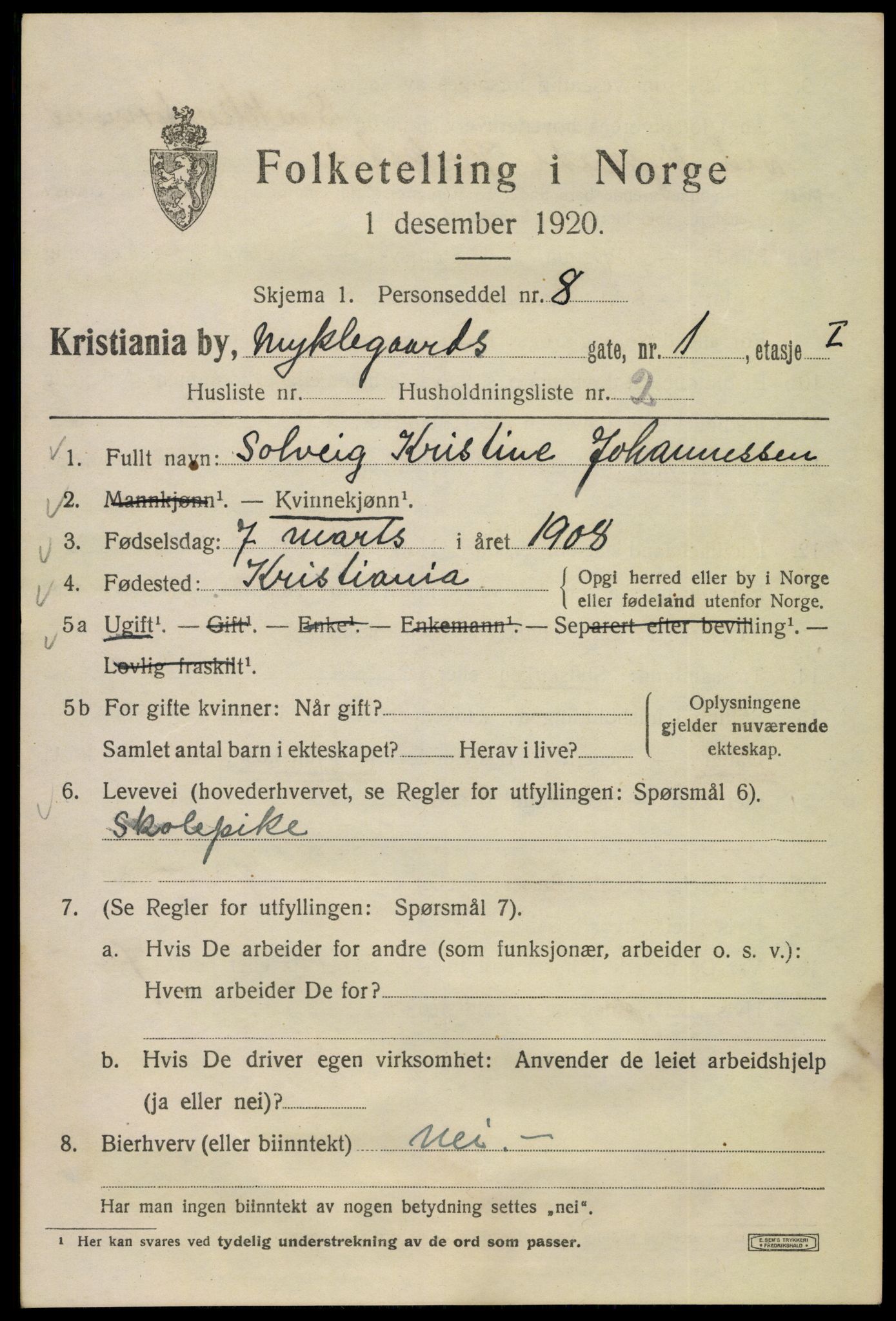 SAO, 1920 census for Kristiania, 1920, p. 405543