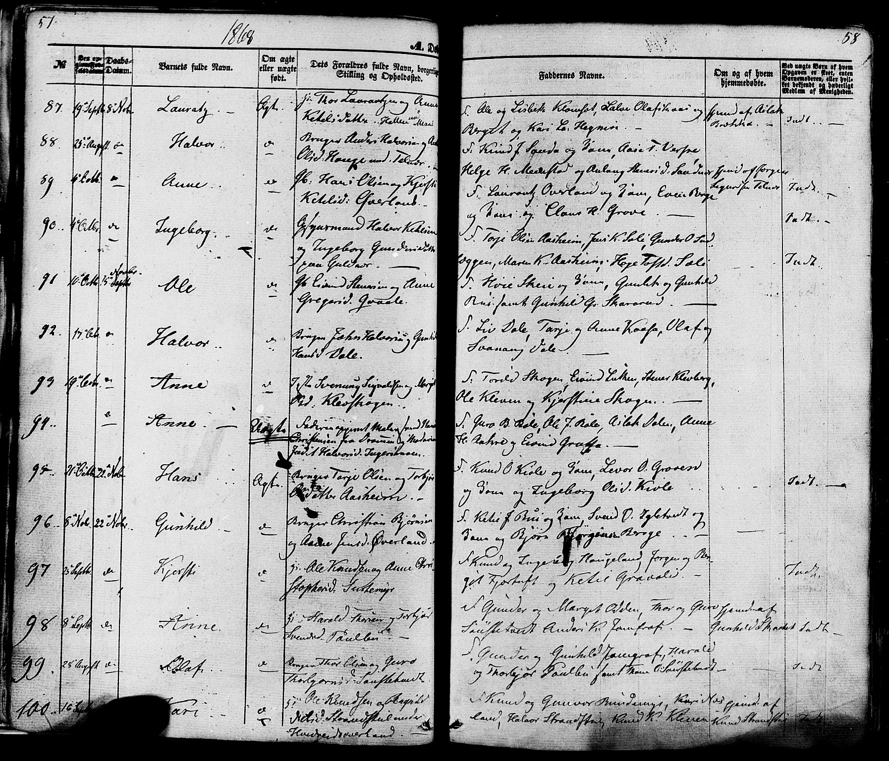 Seljord kirkebøker, AV/SAKO-A-20/F/Fa/L0013: Parish register (official) no. I 13, 1866-1876, p. 57-58