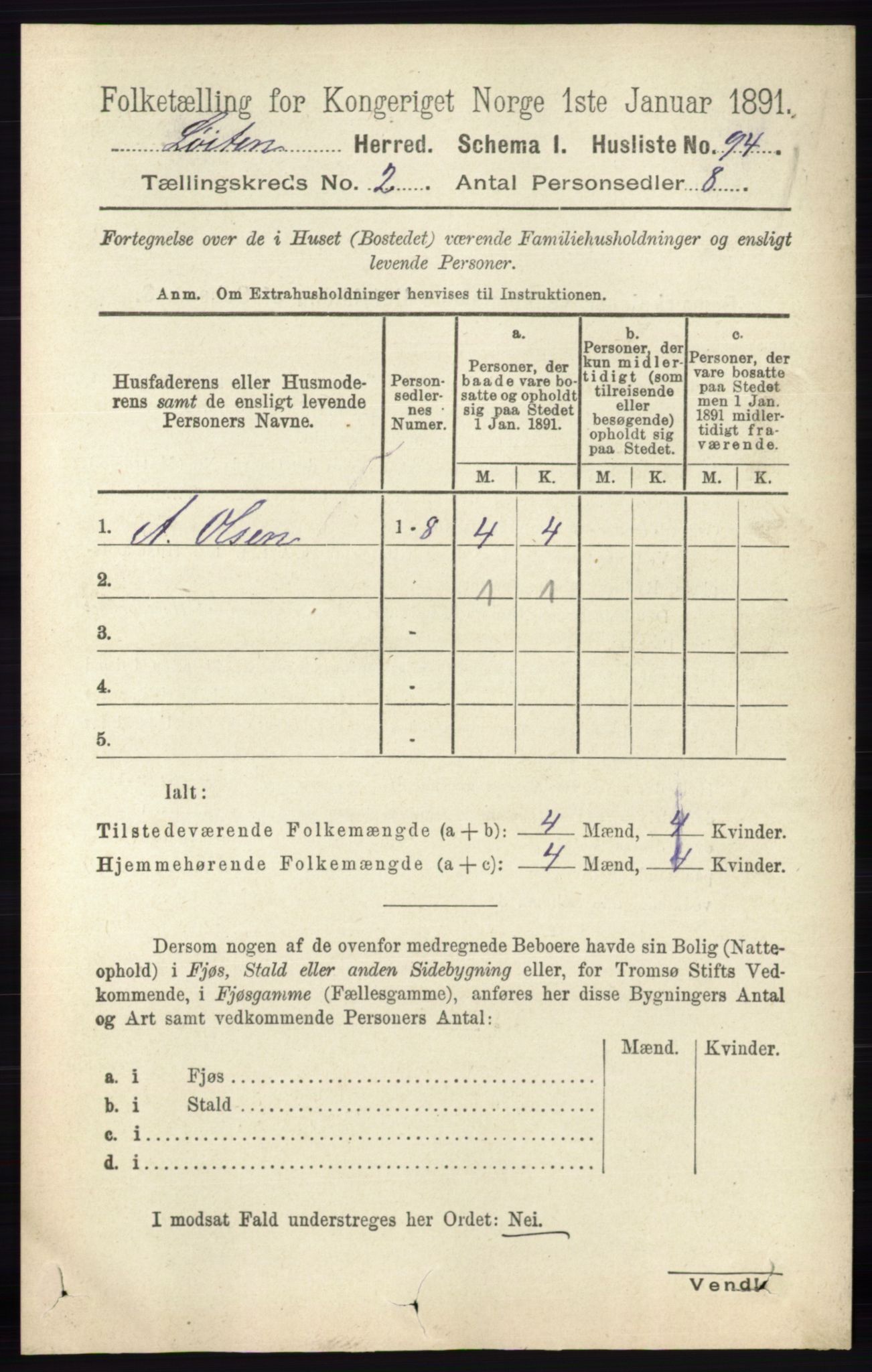 RA, 1891 census for 0415 Løten, 1891, p. 1466