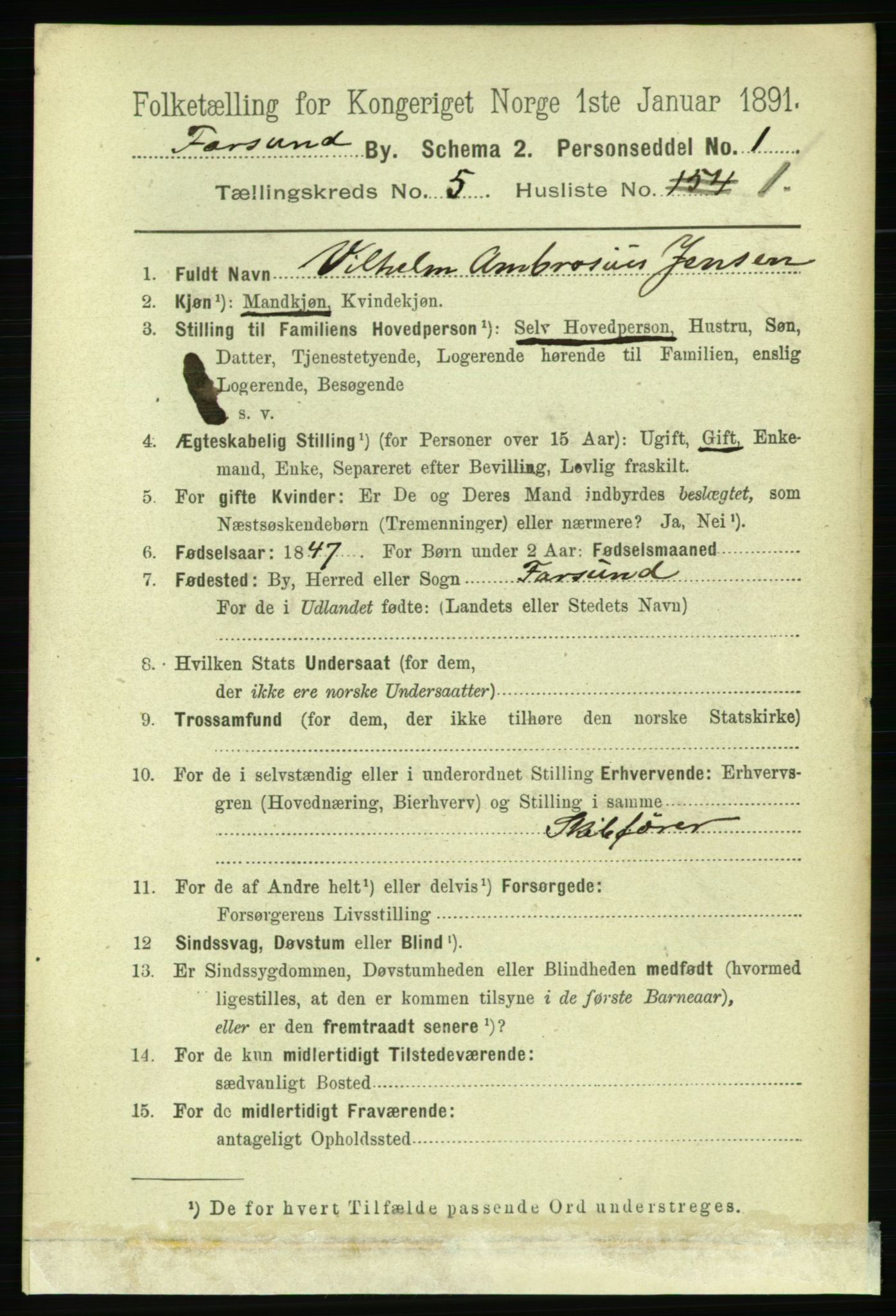 RA, 1891 census for 1003 Farsund, 1891, p. 1946