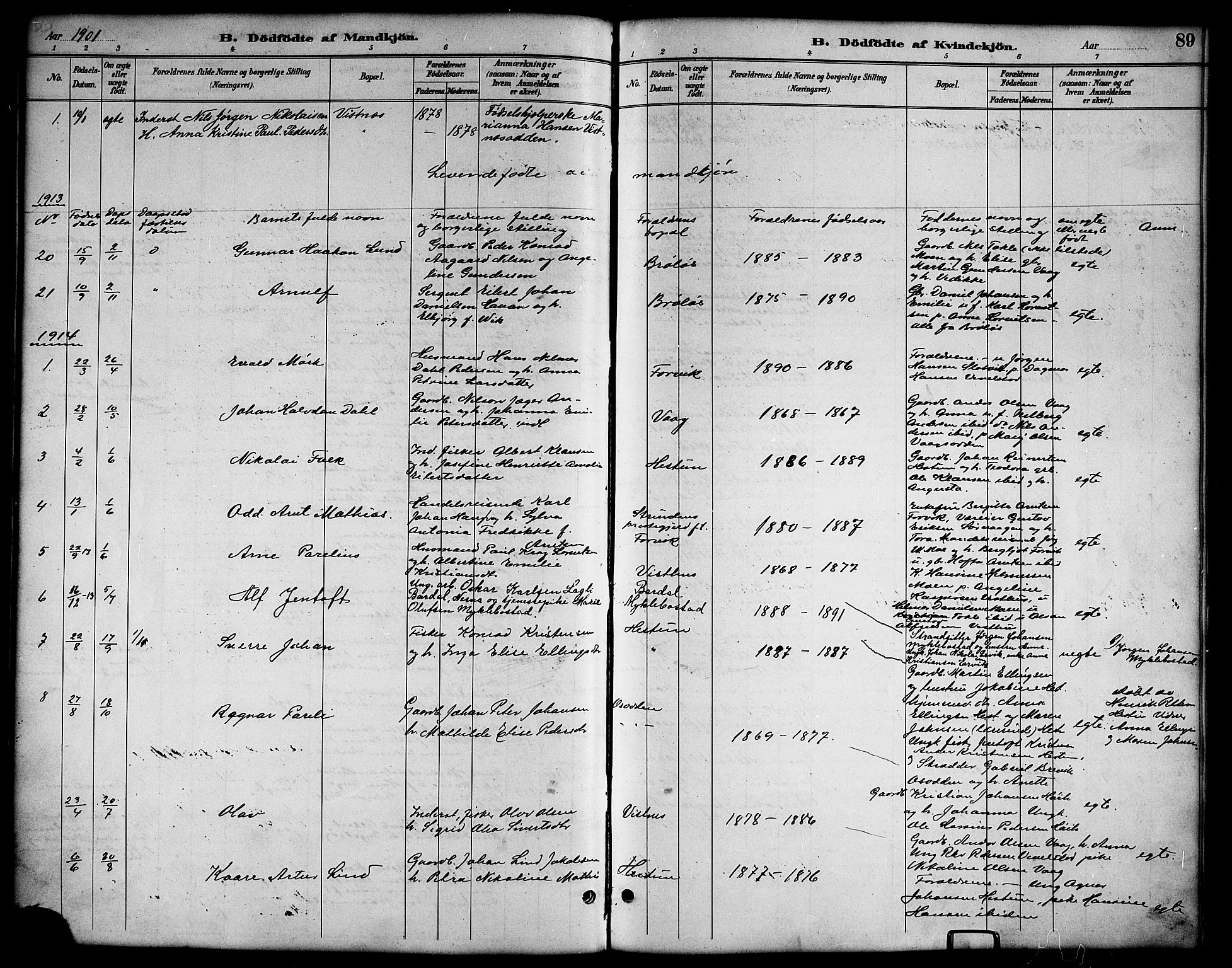 Ministerialprotokoller, klokkerbøker og fødselsregistre - Nordland, AV/SAT-A-1459/819/L0277: Parish register (copy) no. 819C03, 1888-1917, p. 89