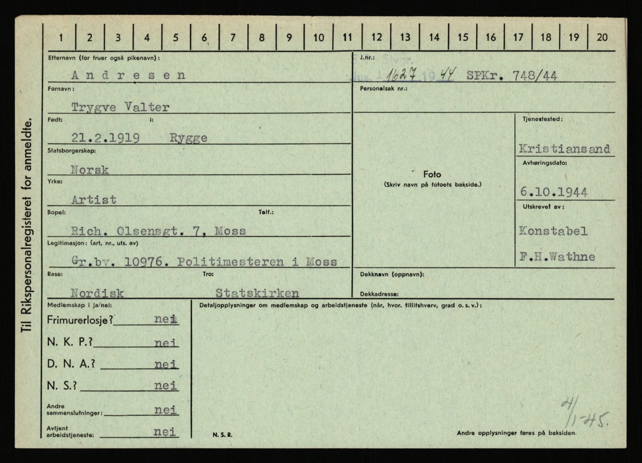 Statspolitiet - Hovedkontoret / Osloavdelingen, AV/RA-S-1329/C/Ca/L0001: Aabakken - Armann, 1943-1945, p. 4295