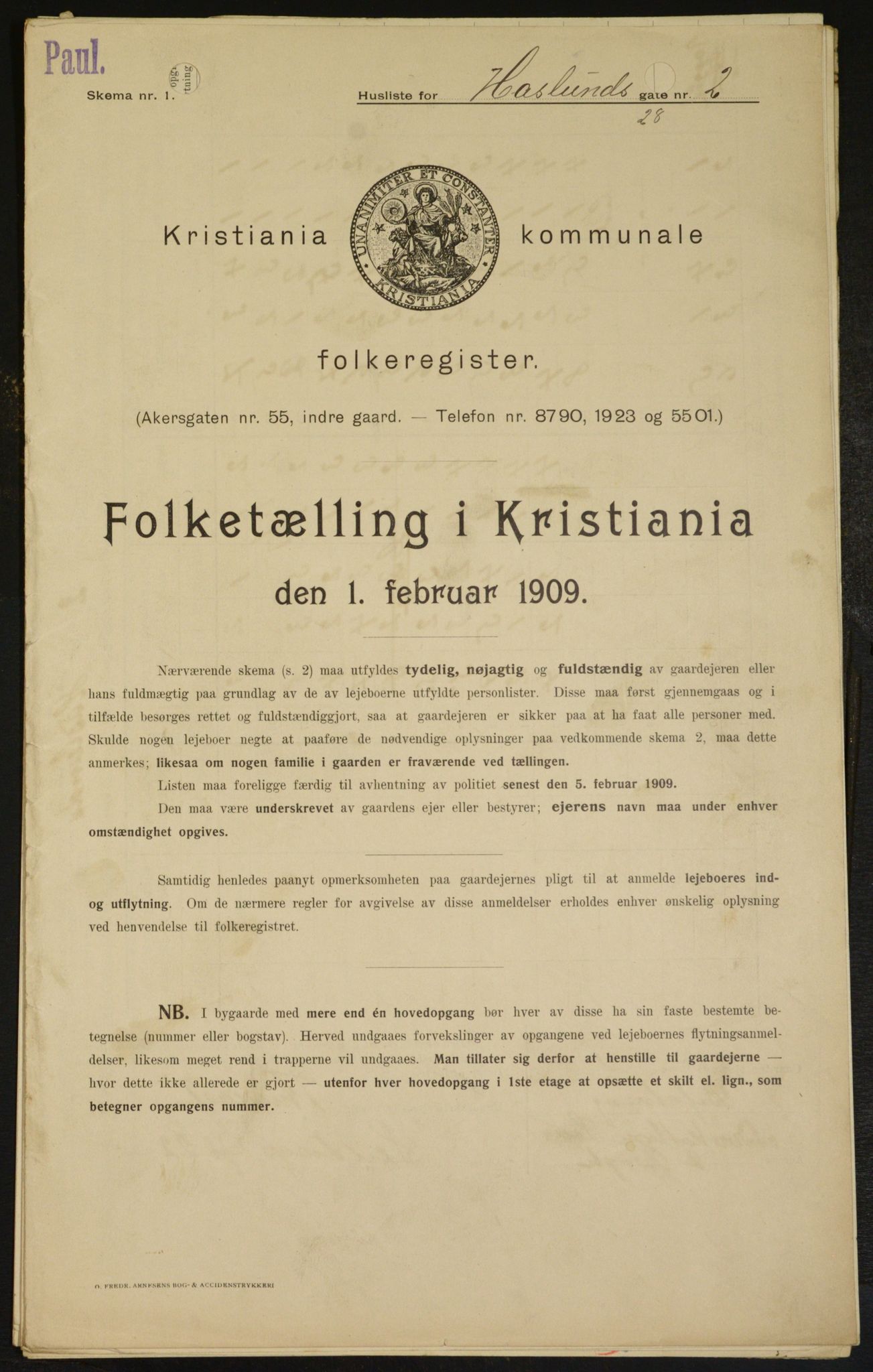 OBA, Municipal Census 1909 for Kristiania, 1909, p. 24212