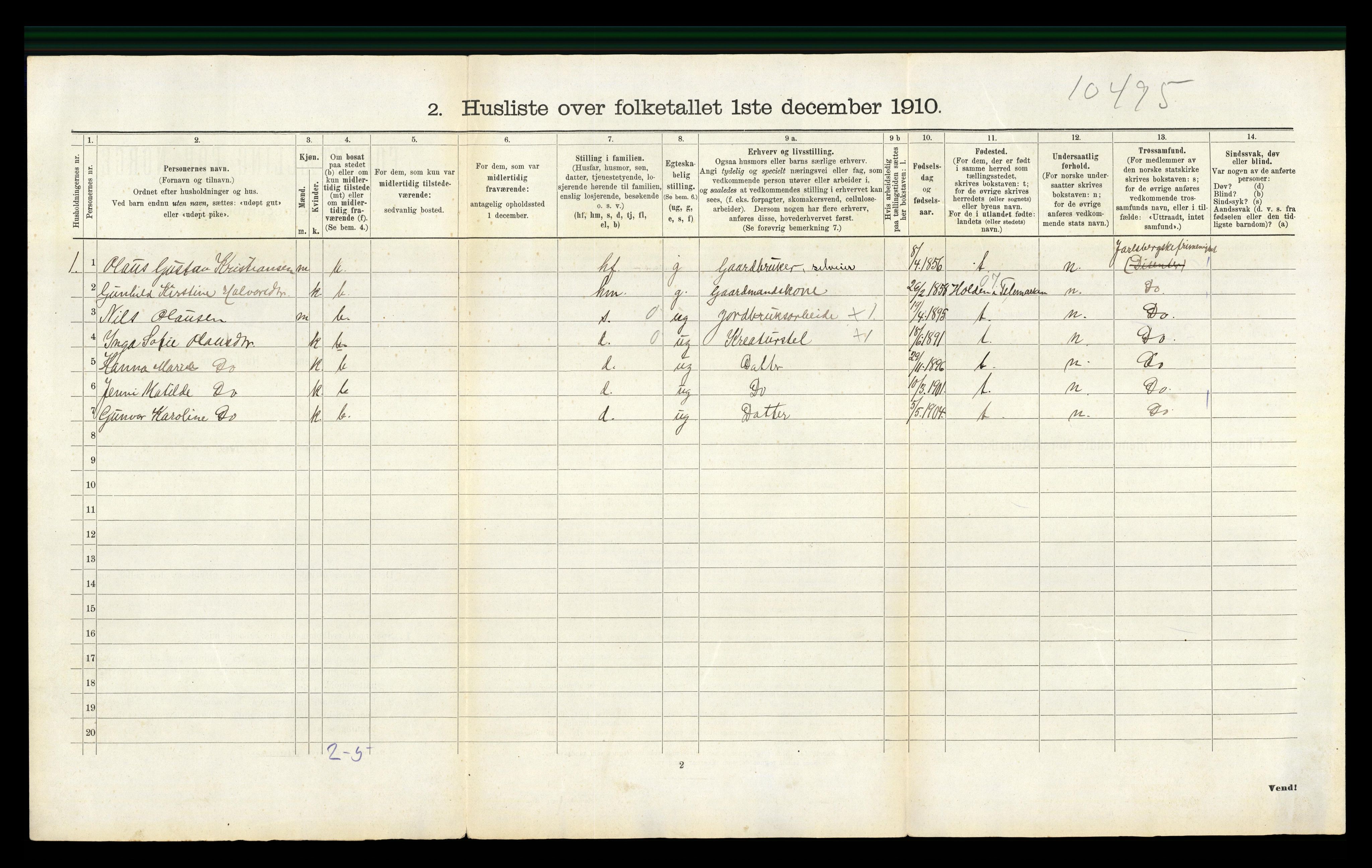 RA, 1910 census for Ramnes, 1910, p. 591