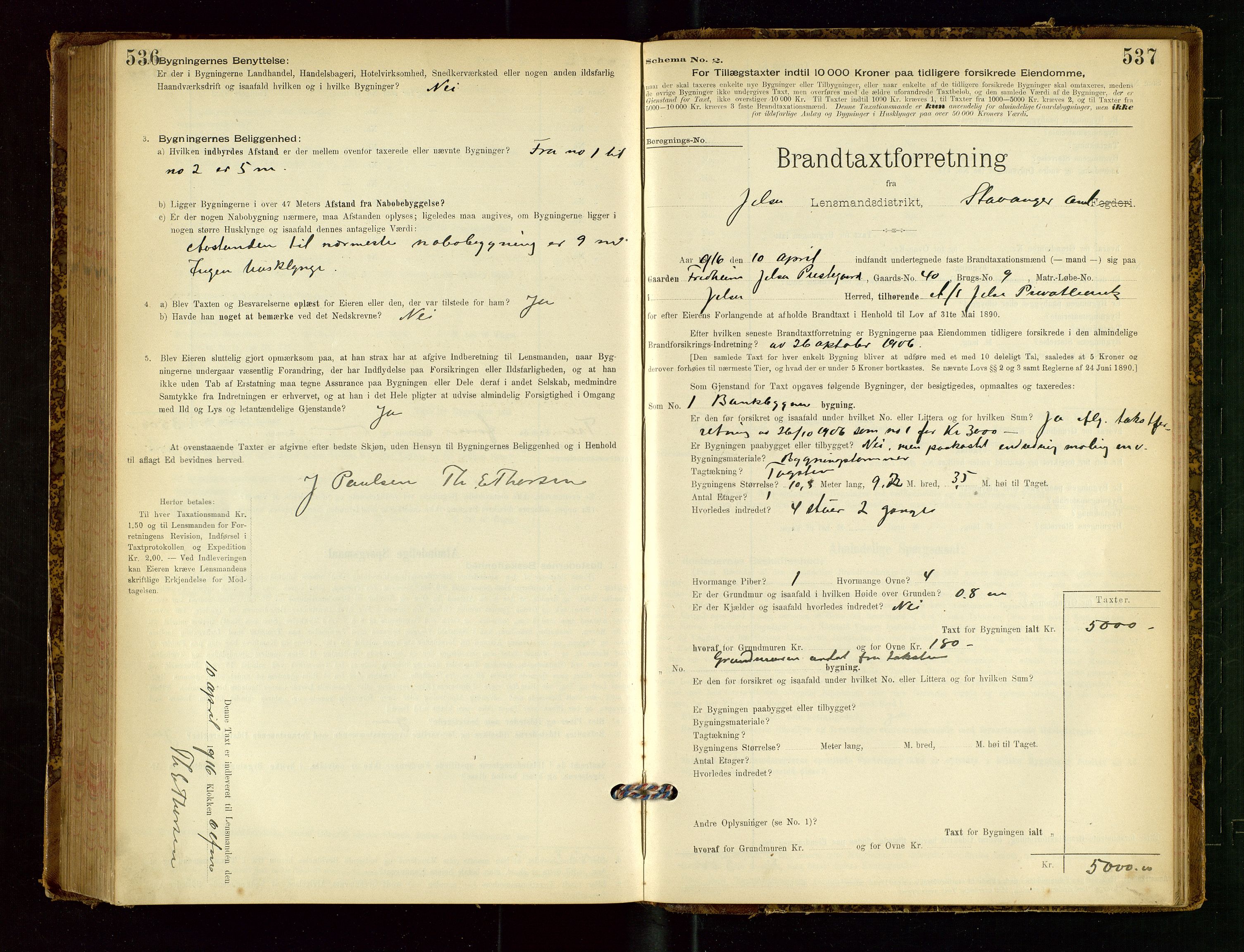 Jelsa lensmannskontor, SAST/A-100360/Gob/L0001: "Brandtaxationsprotocol", 1895-1918, p. 536-537