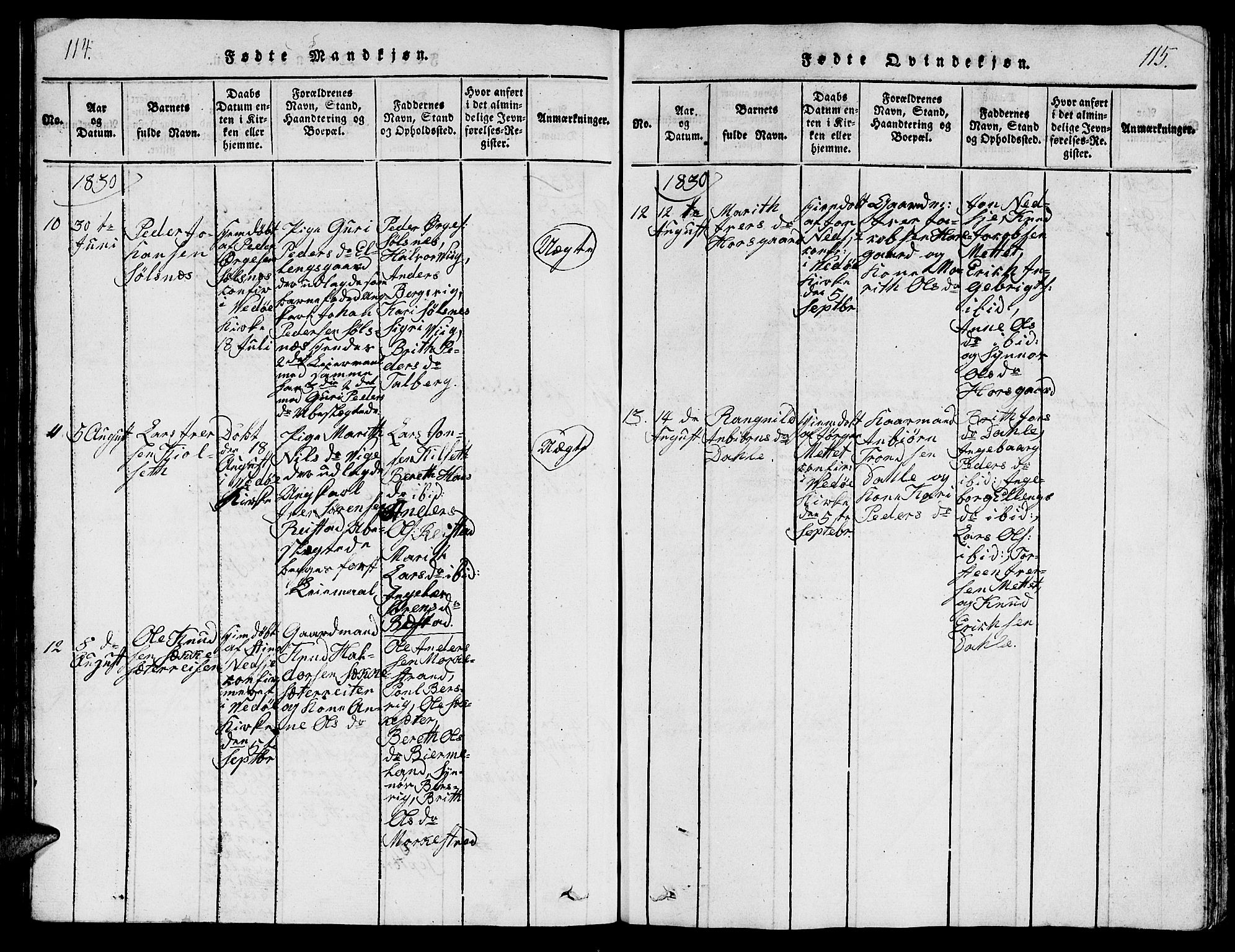 Ministerialprotokoller, klokkerbøker og fødselsregistre - Møre og Romsdal, AV/SAT-A-1454/547/L0610: Parish register (copy) no. 547C01, 1818-1839, p. 114-115