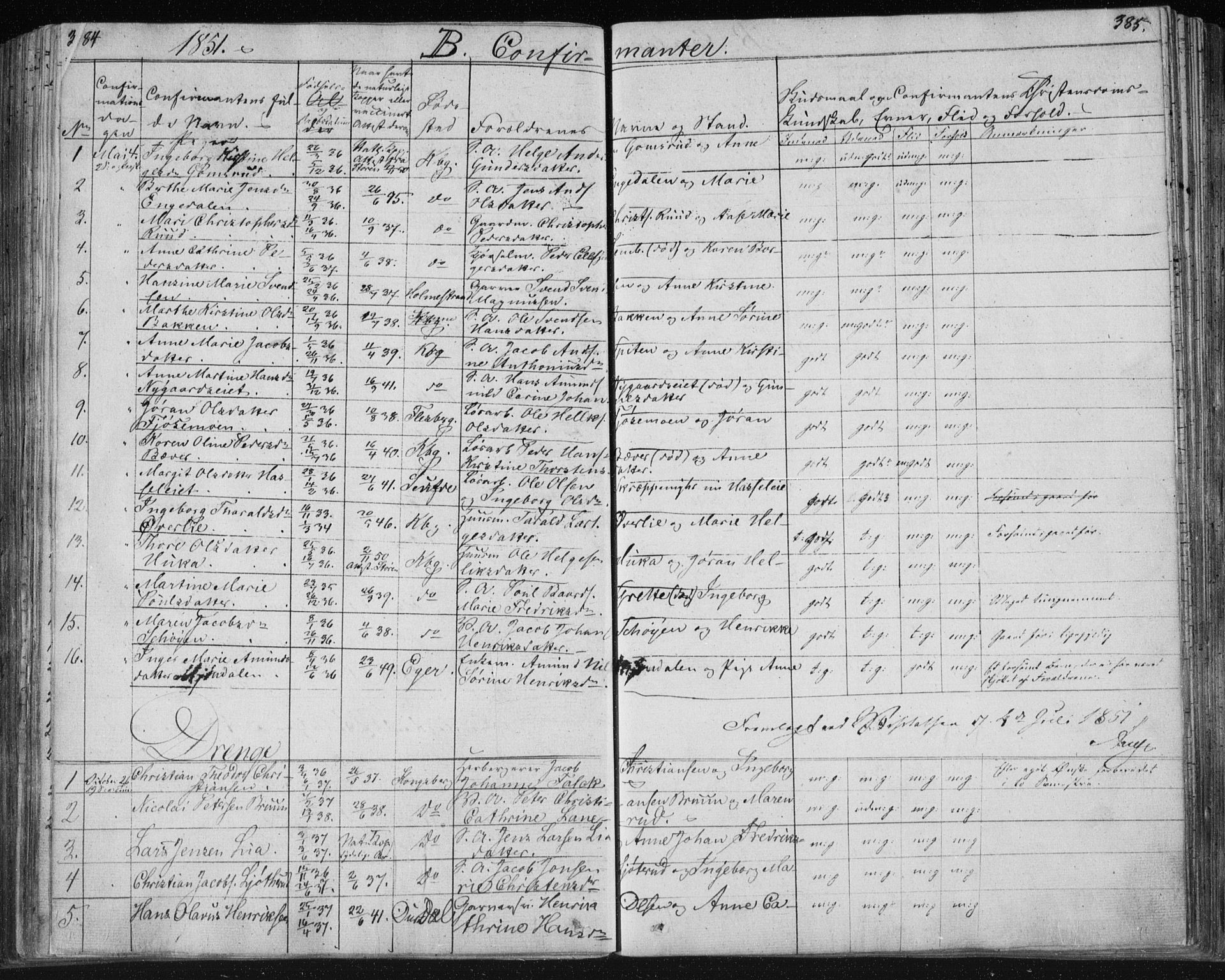 Kongsberg kirkebøker, AV/SAKO-A-22/F/Fa/L0009: Parish register (official) no. I 9, 1839-1858, p. 384-385