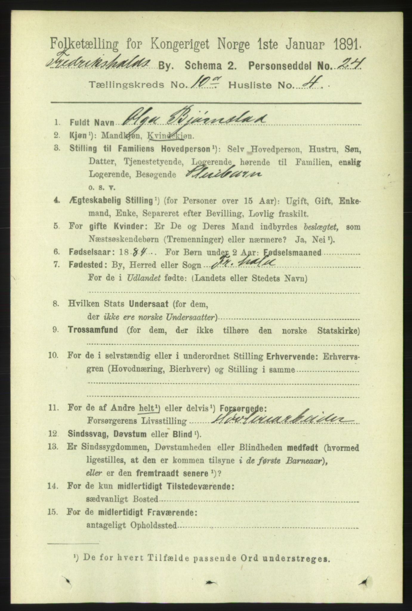 RA, 1891 census for 0101 Fredrikshald, 1891, p. 7040