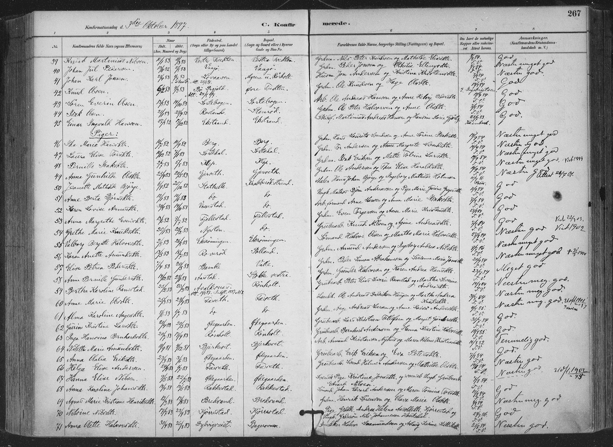 Bamble kirkebøker, SAKO/A-253/F/Fa/L0008: Parish register (official) no. I 8, 1888-1900, p. 267