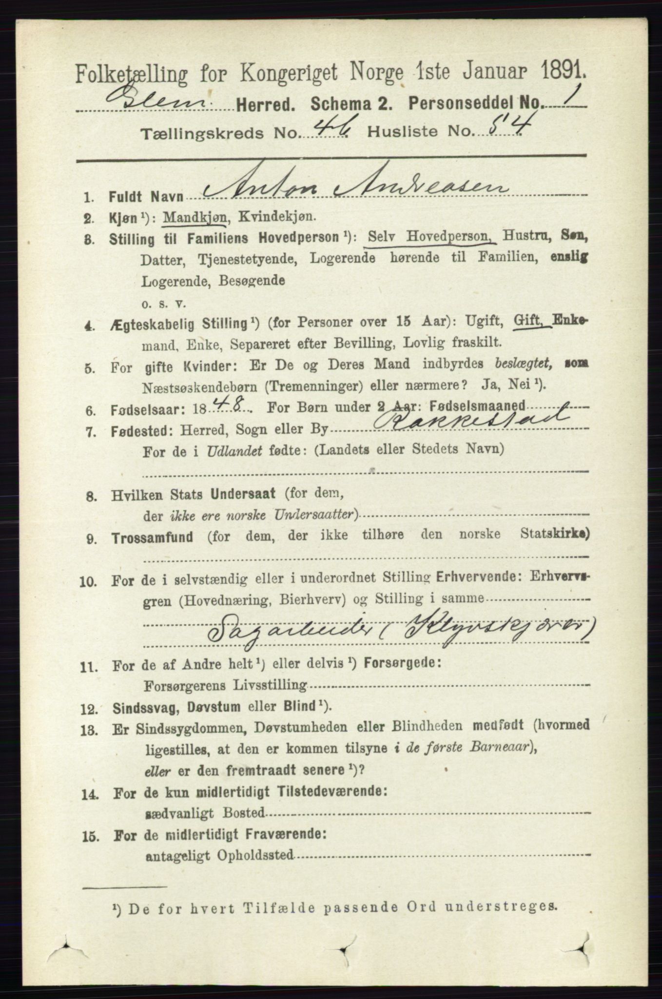 RA, 1891 census for 0132 Glemmen, 1891, p. 5439