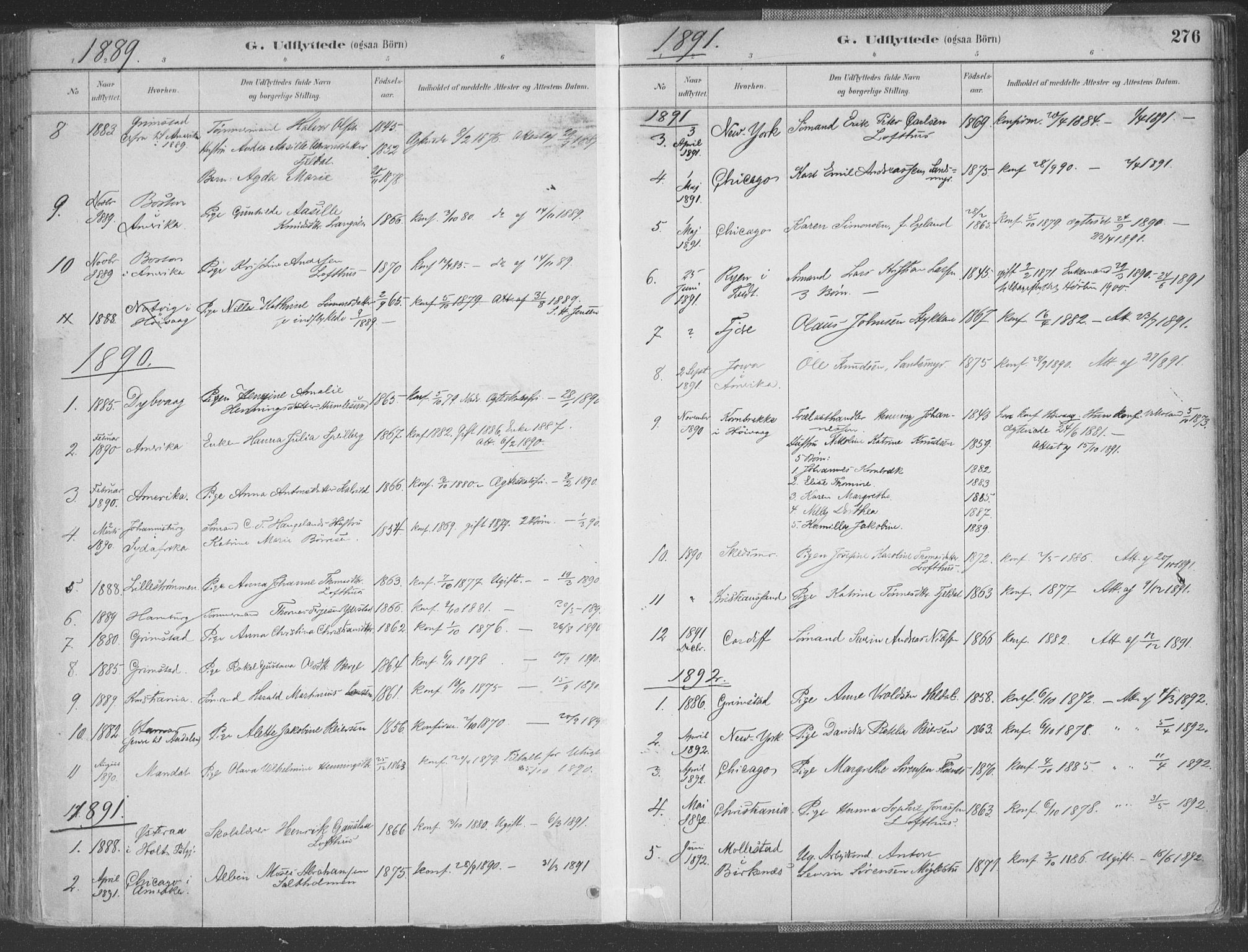 Vestre Moland sokneprestkontor, AV/SAK-1111-0046/F/Fa/Fab/L0009: Parish register (official) no. A 9, 1884-1899, p. 276