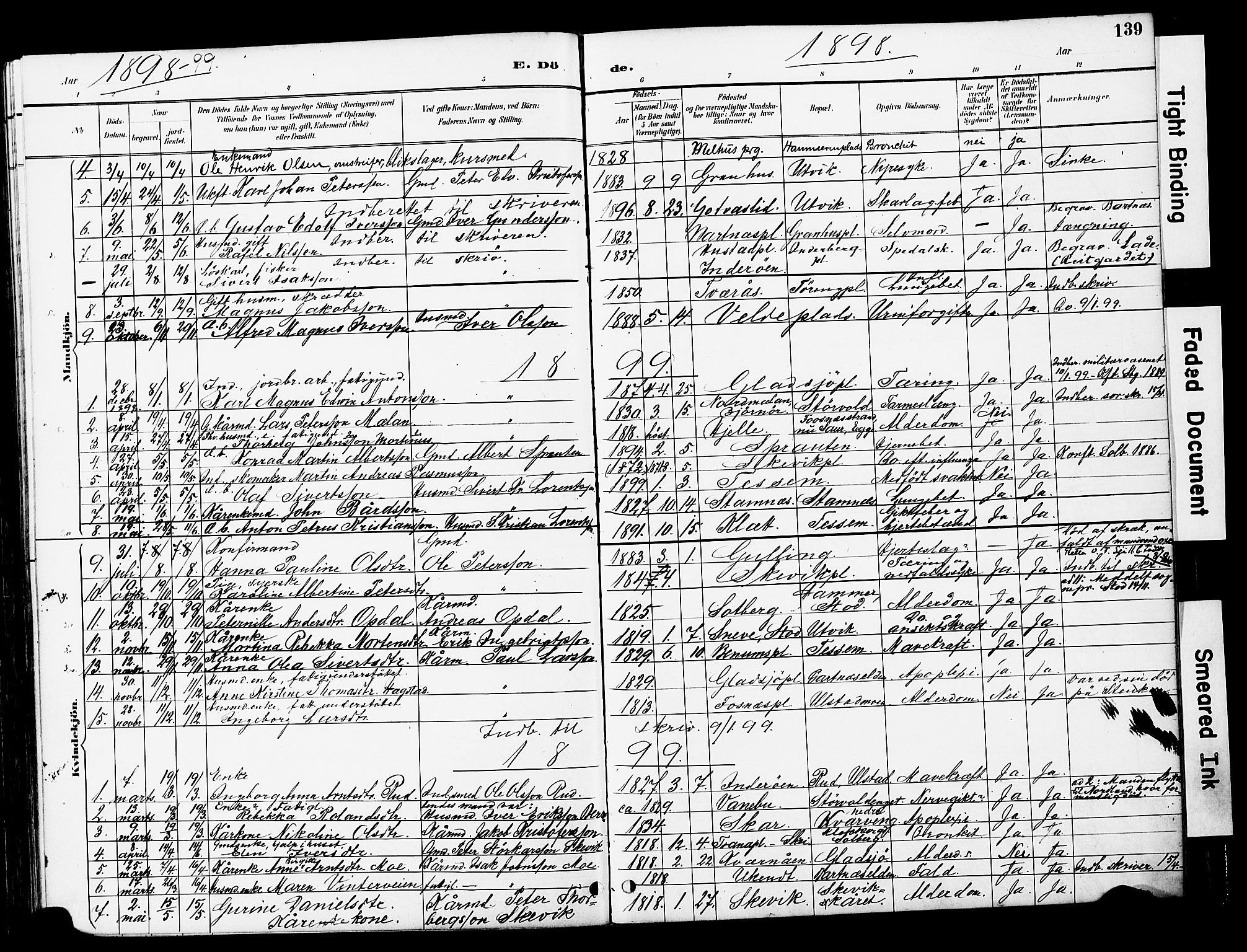 Ministerialprotokoller, klokkerbøker og fødselsregistre - Nord-Trøndelag, SAT/A-1458/741/L0396: Parish register (official) no. 741A10, 1889-1901, p. 139